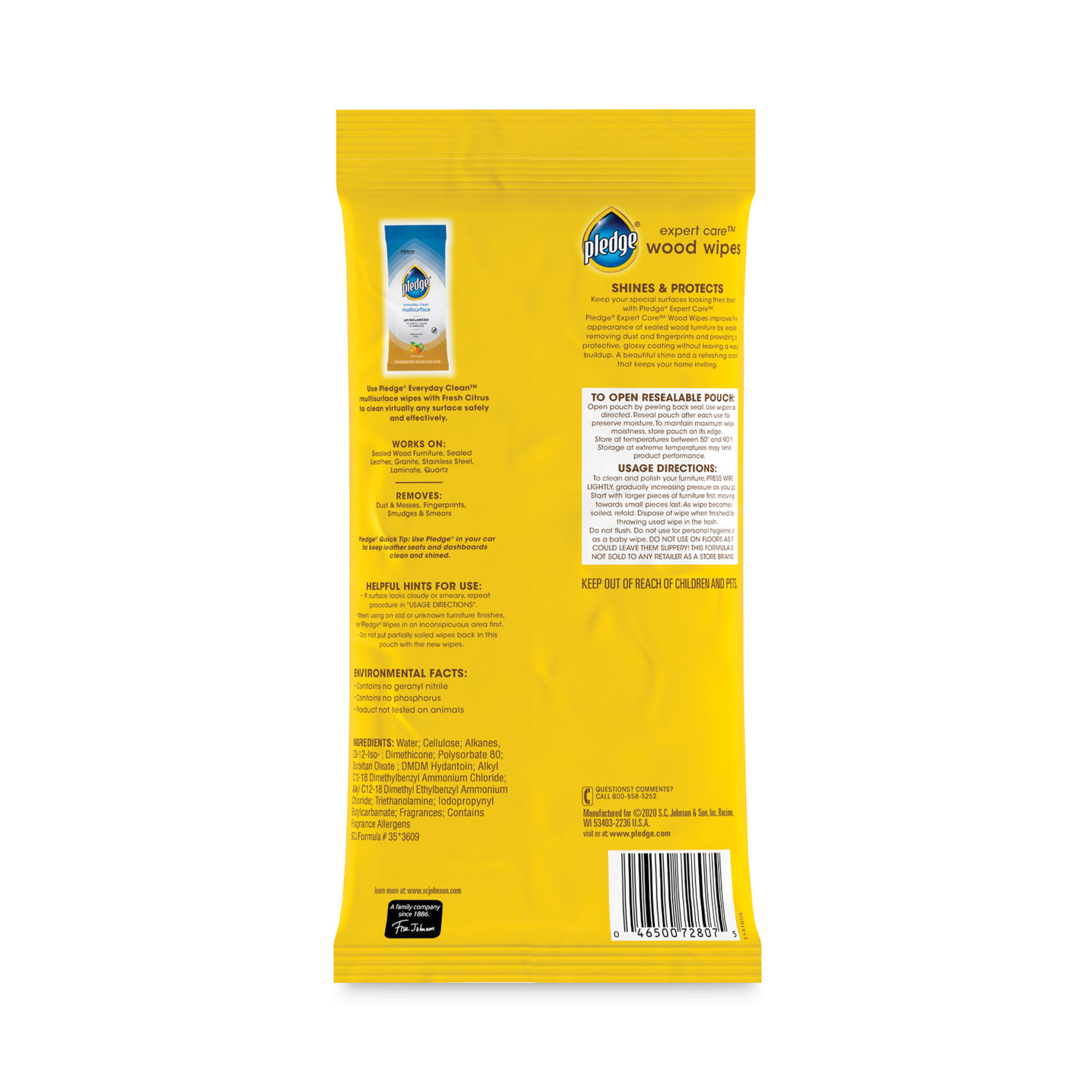 Pledge 72807 Lemon Scented Wipes 24 Count (Pack Of 12)