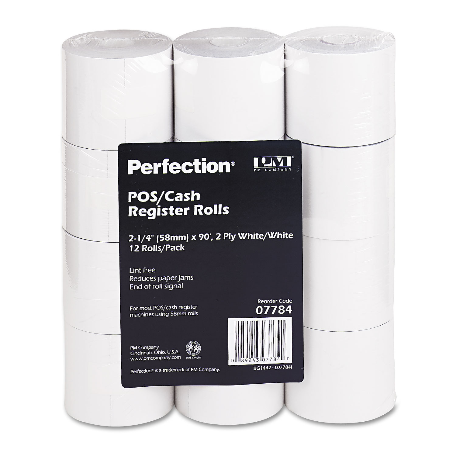  Iconex 7784 Impact Printing Carbonless Paper Rolls, 2.25 x 90 ft, White/White, 12/Pack (ICX90770442) 