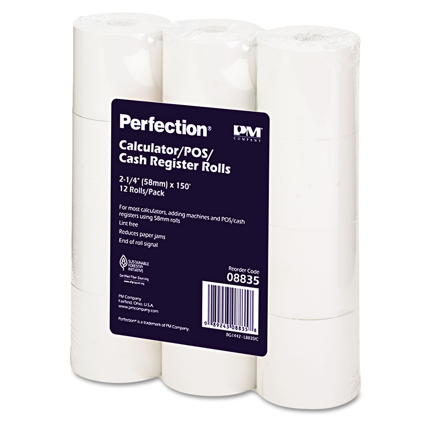  Iconex 8835 Impact Bond Paper Rolls, 2.25 x 150 ft, White, 12/Pack (ICX90742202) 