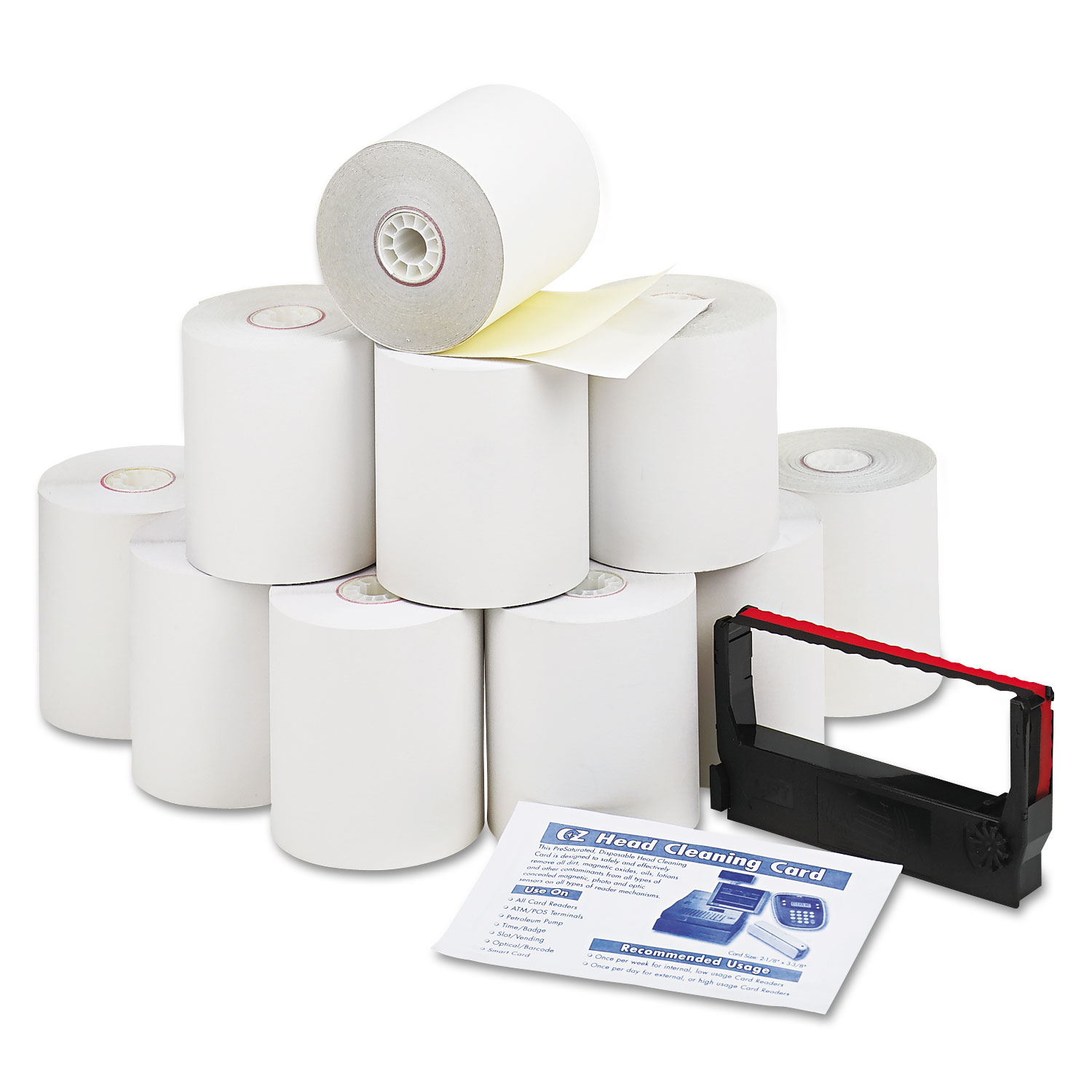 Paper Rolls, Credit Verification Kit, 3 x 90 ft, White/Canary, 10/Carton