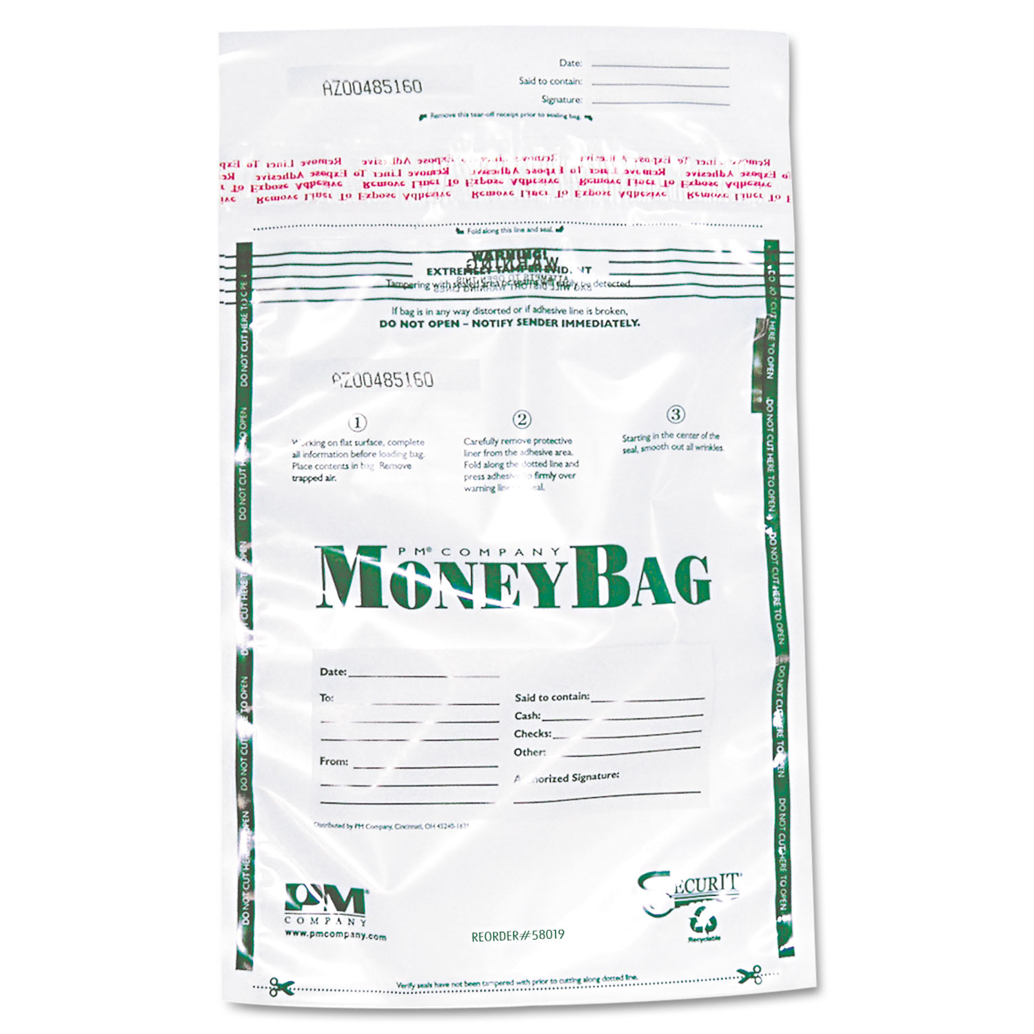 Plastic Money Bags, Tamper Evident, 9 x 12, Clear, 50/Pack