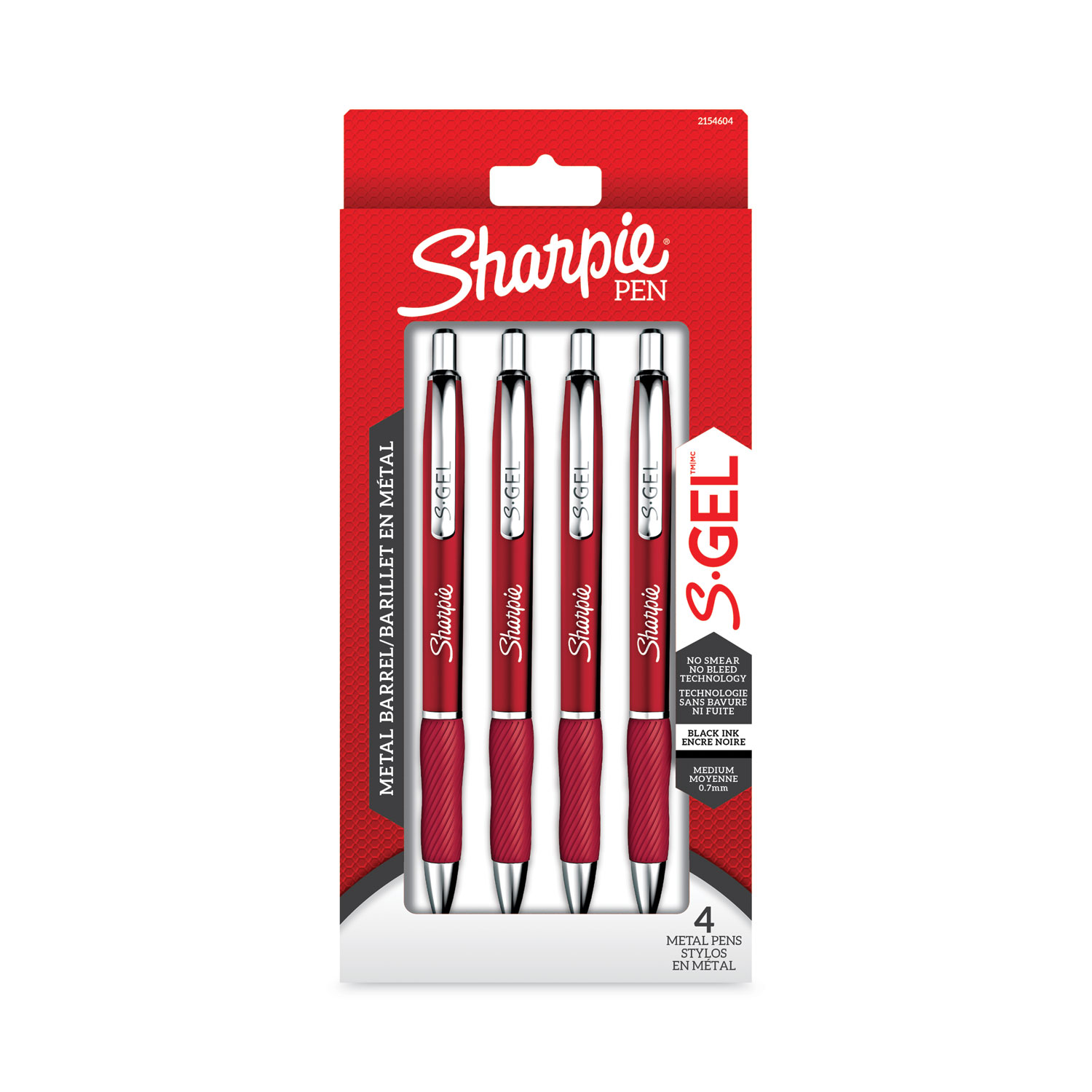 Sharpie S-Gel Pens - Medium Pen Point - 0.7 mm Pen Point Size - Black  Gel-based Ink - White Metal Barrel - 8 / Pack 