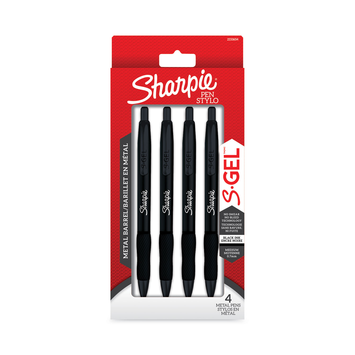 Sharpie S-Gel Premium Metal Barrel Gel Pen, Retractable, Medium 0.7 mm, Black Ink, Black Barrel, Dozen