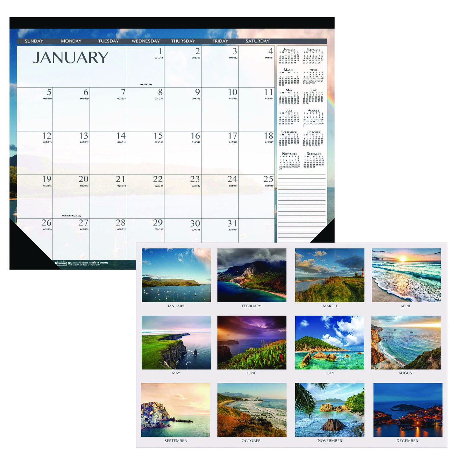 Recycled Earthscapes Desk Pad Calendar, Seascapes Photography, 18.5 x 13, Black Binding/Corners,12-Month (Jan to Dec): 2025