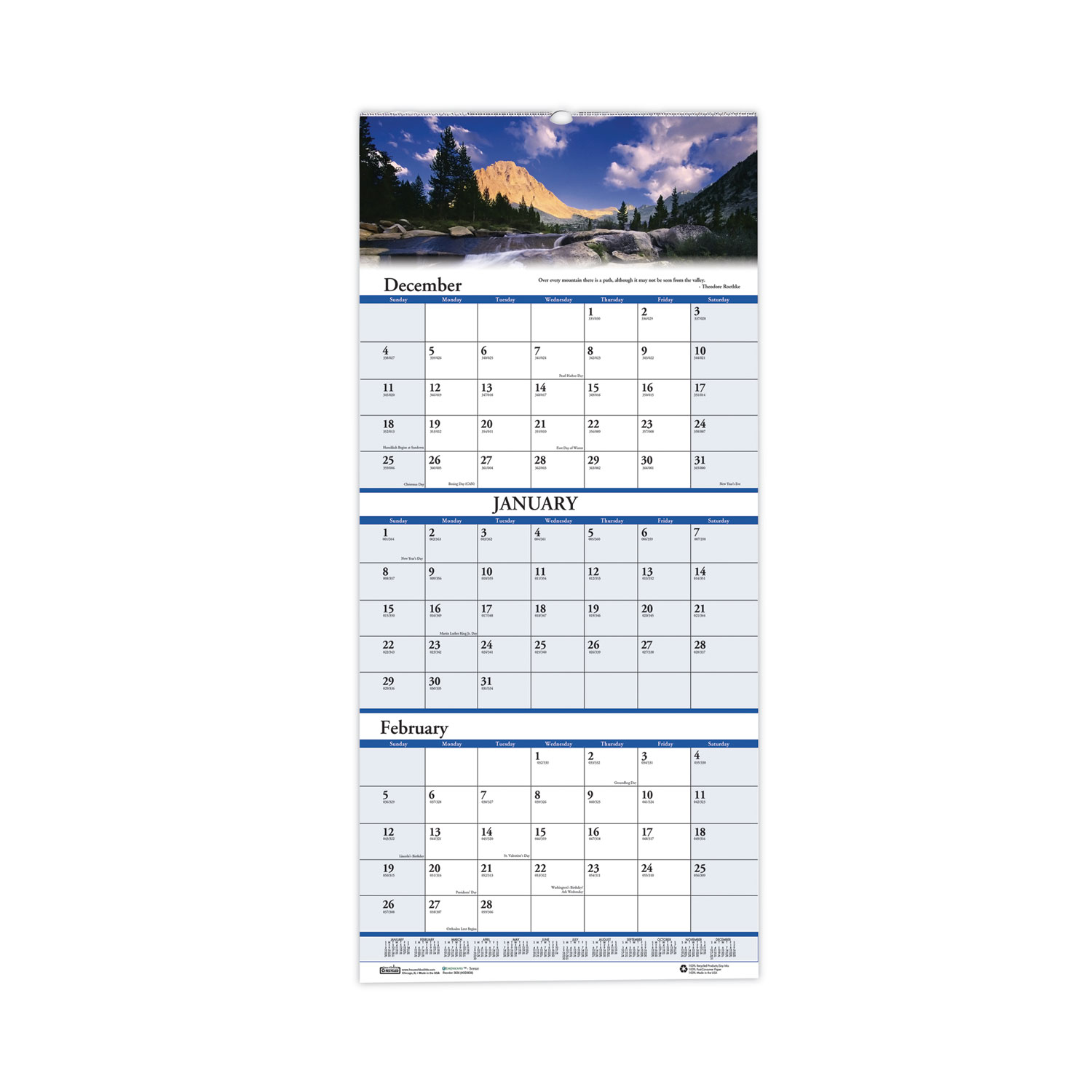 Earthscapes Recycled 3Month Vertical Wall Calendar, Scenic Photography