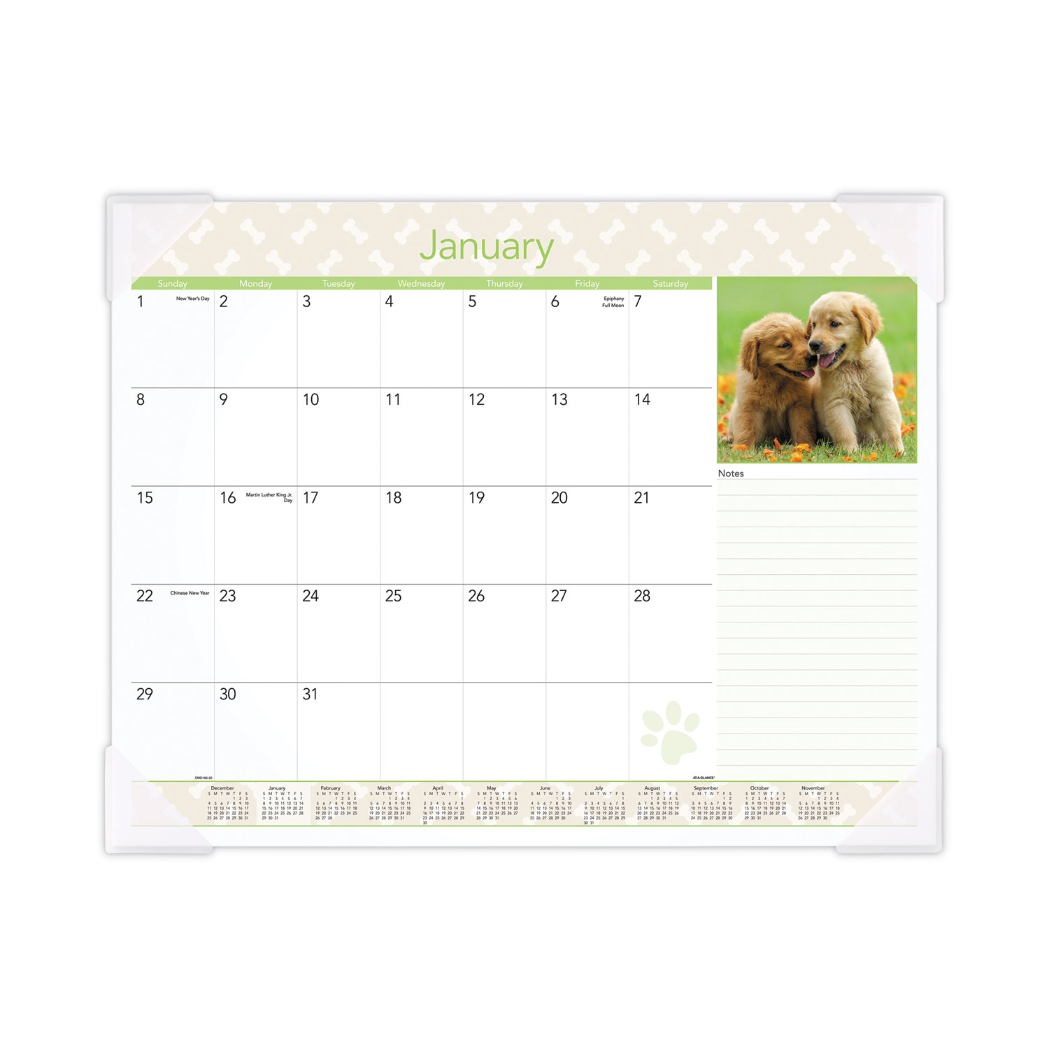 Puppies Monthly Desk Pad Calendar, Puppies Photography, 22 x 17, White Sheets, Clear Corners, 12-Month (Jan to Dec): 2025