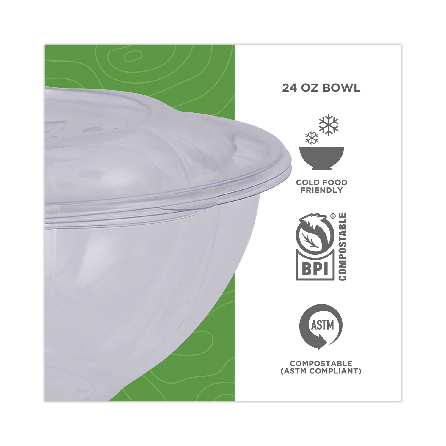 Renewable and Compostable Salad Bowls with Lids, 24 oz, Clear