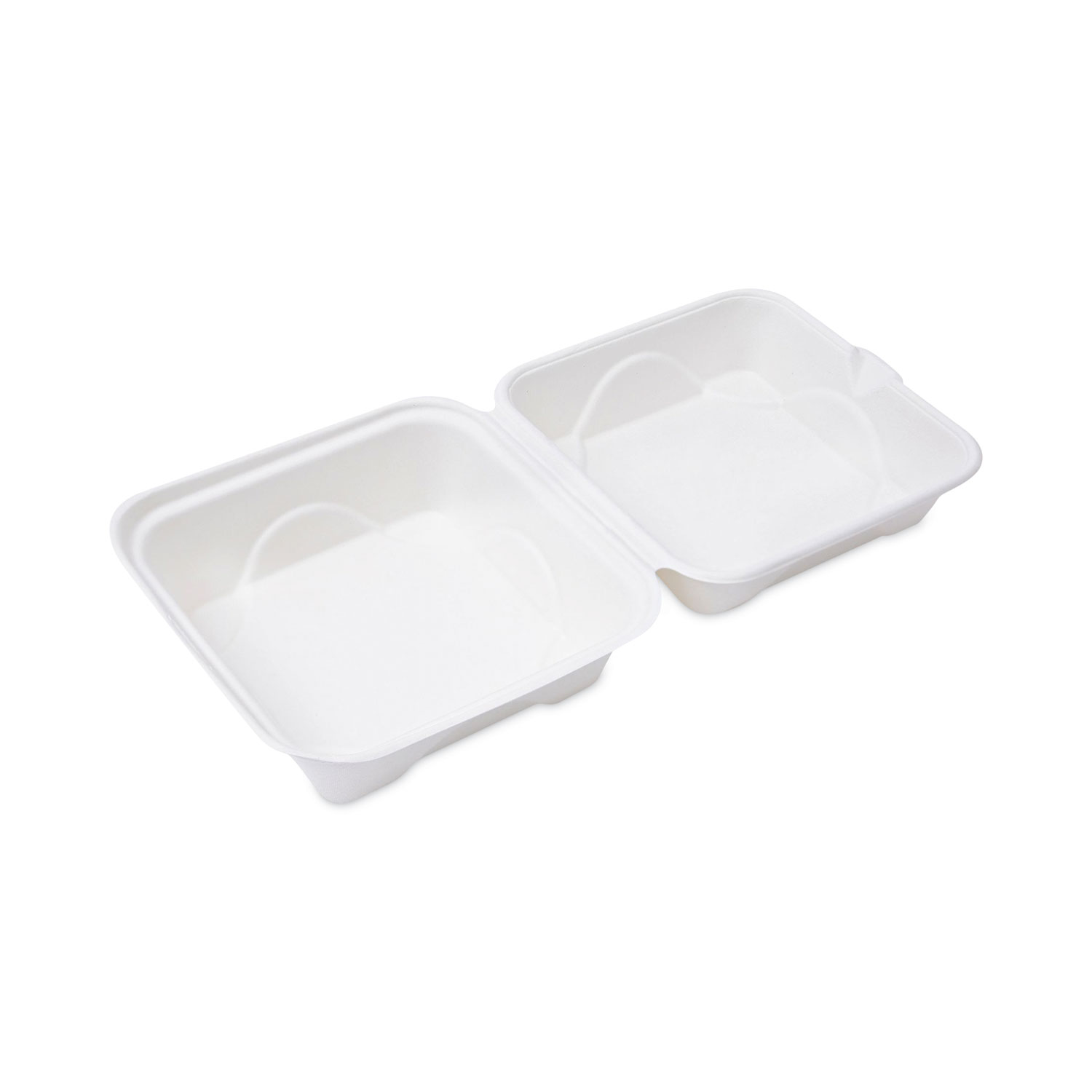 8 x 8 x 3 Sugarcane Bagasse 3 Compartment Clamshell Container