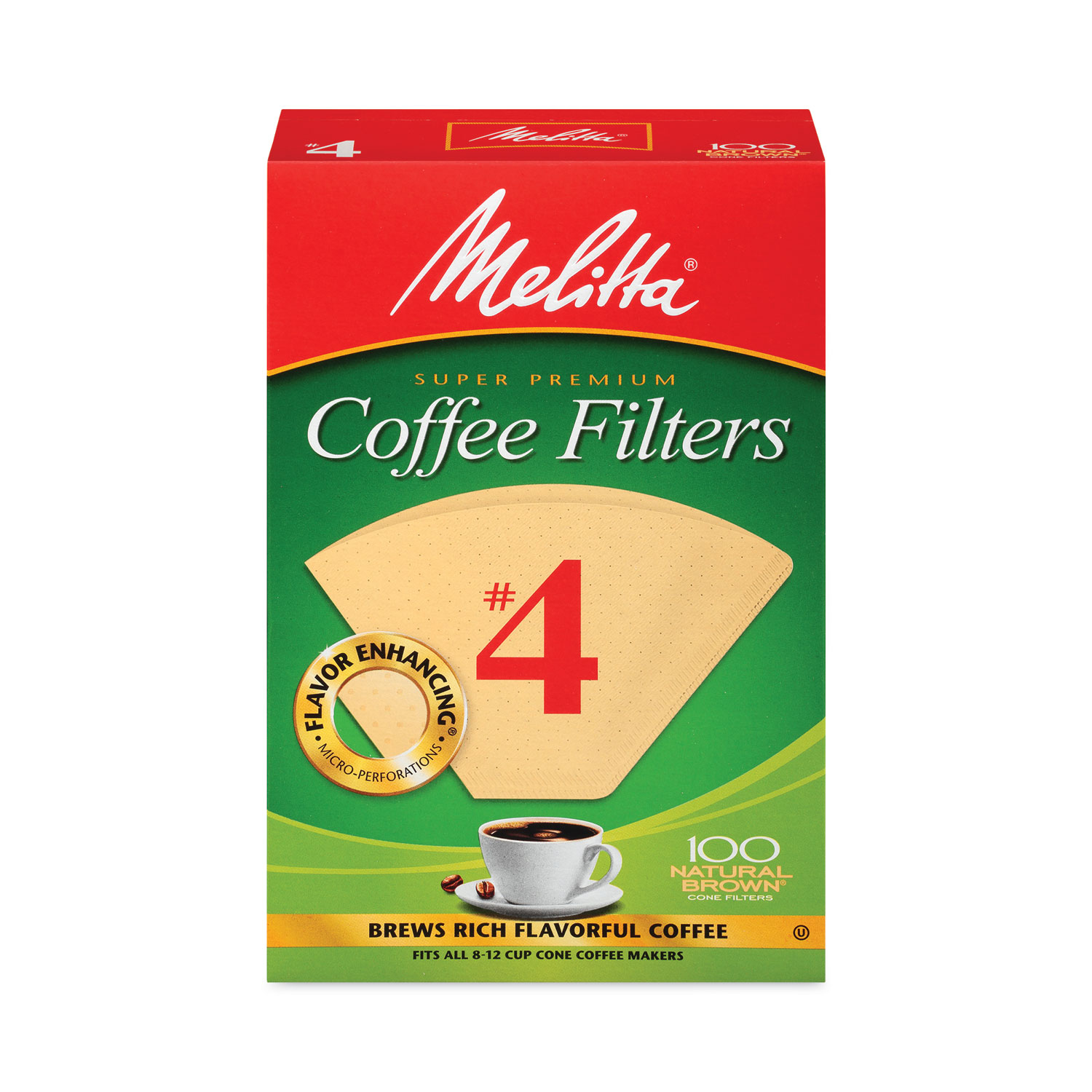 Melitta Coffee Filters, #4, 8 to 12 Cup Size, Cone Style, 100 Filters/Pack, 3/Pack