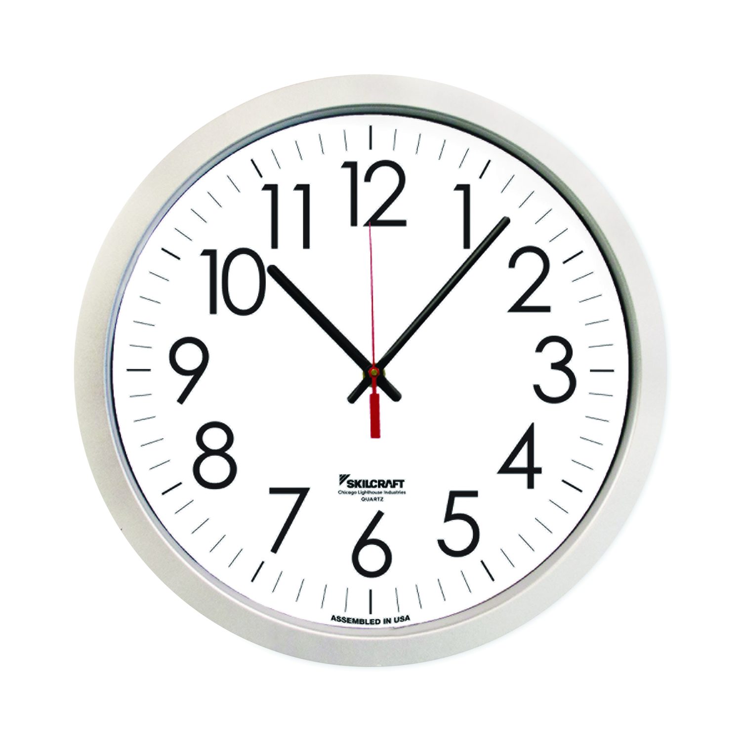 6645016986555 SKILCRAFT Silver Quartz Wall Clock, 14.5