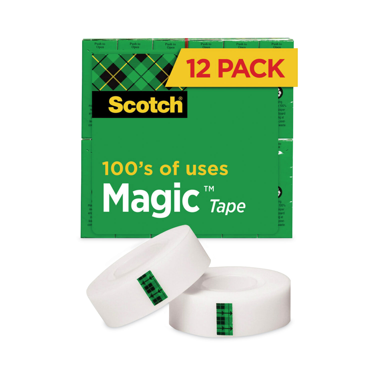 Magic Tape Value Pack, 1″ Core, 0.75″ x 83.33 ft, Clear, 12/Pack