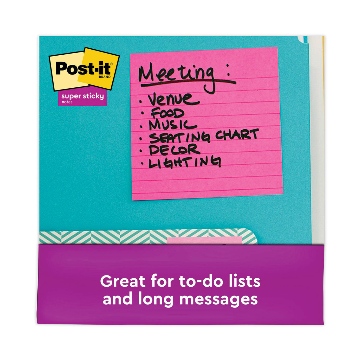Post-it® Super Sticky Notes, 8 in. x 6 in., Energy Boost Collection, Lined,  4 Pads/Pack, 45 Sheets/Pad