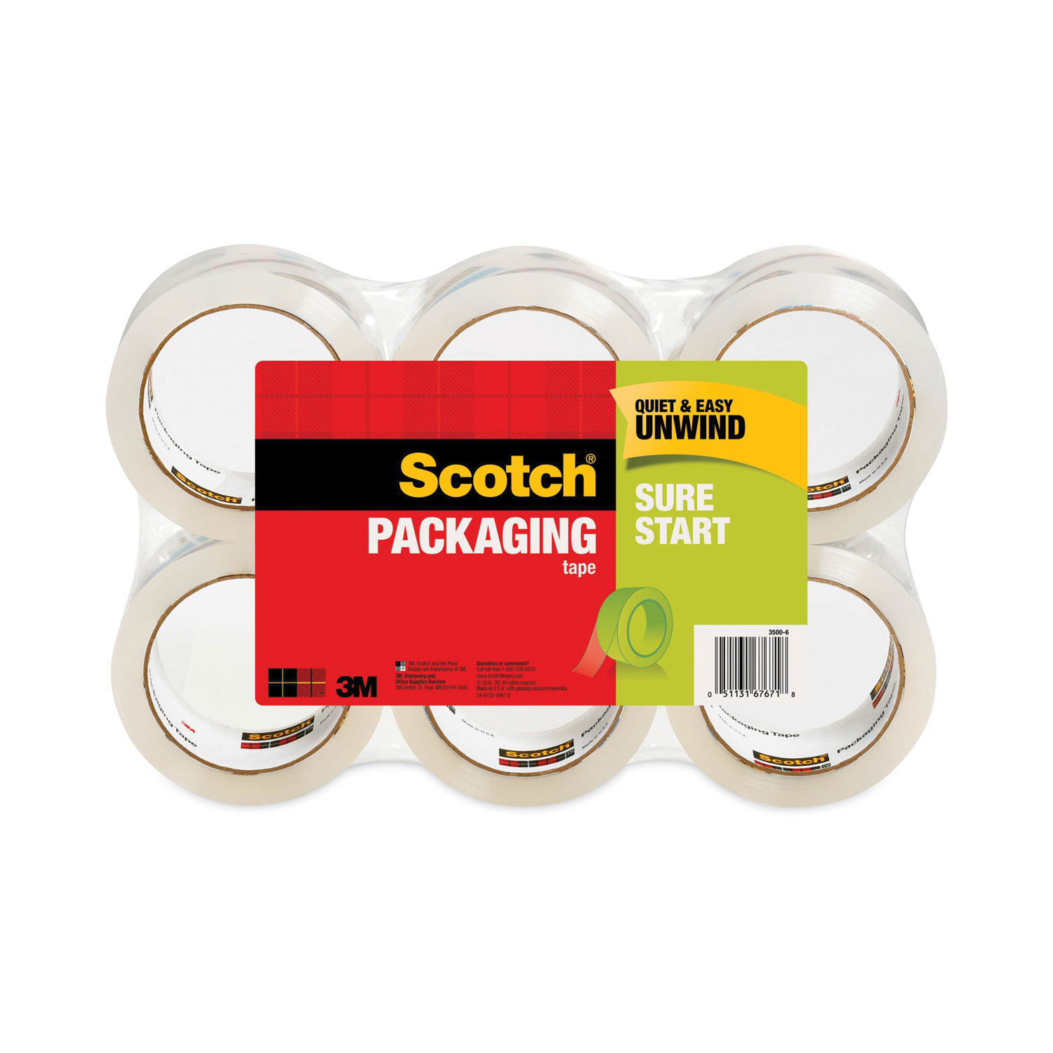 Scotch Sure Start Shipping Packaging Tape 1 Pack 1.88x 22.2 yd 1.5 Core Easy Start Every Time 6 Rolls 
