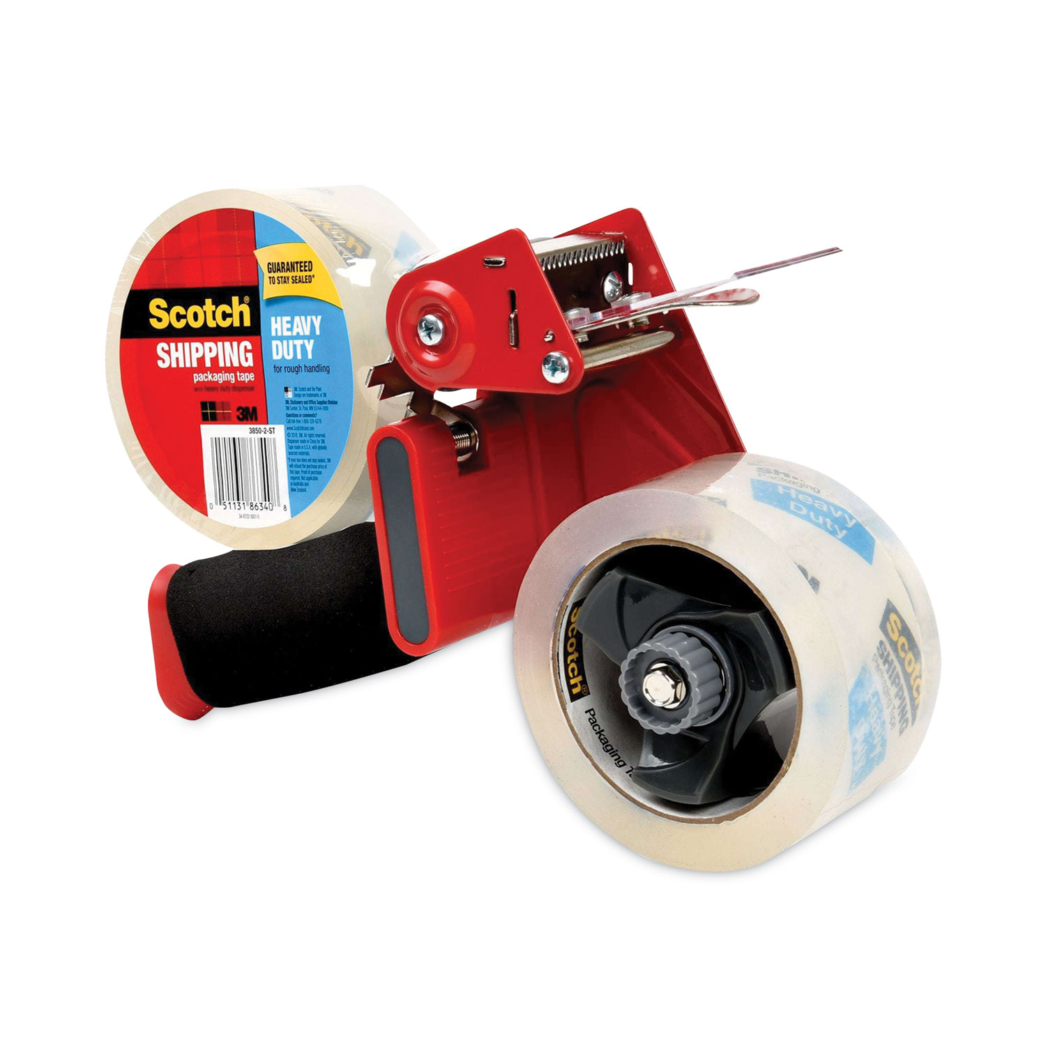 Packaging Tape Dispenser with Two Rolls of Tape, 3 Core, For Rolls Up to  2 x 60 yds, Red - mastersupplyonline