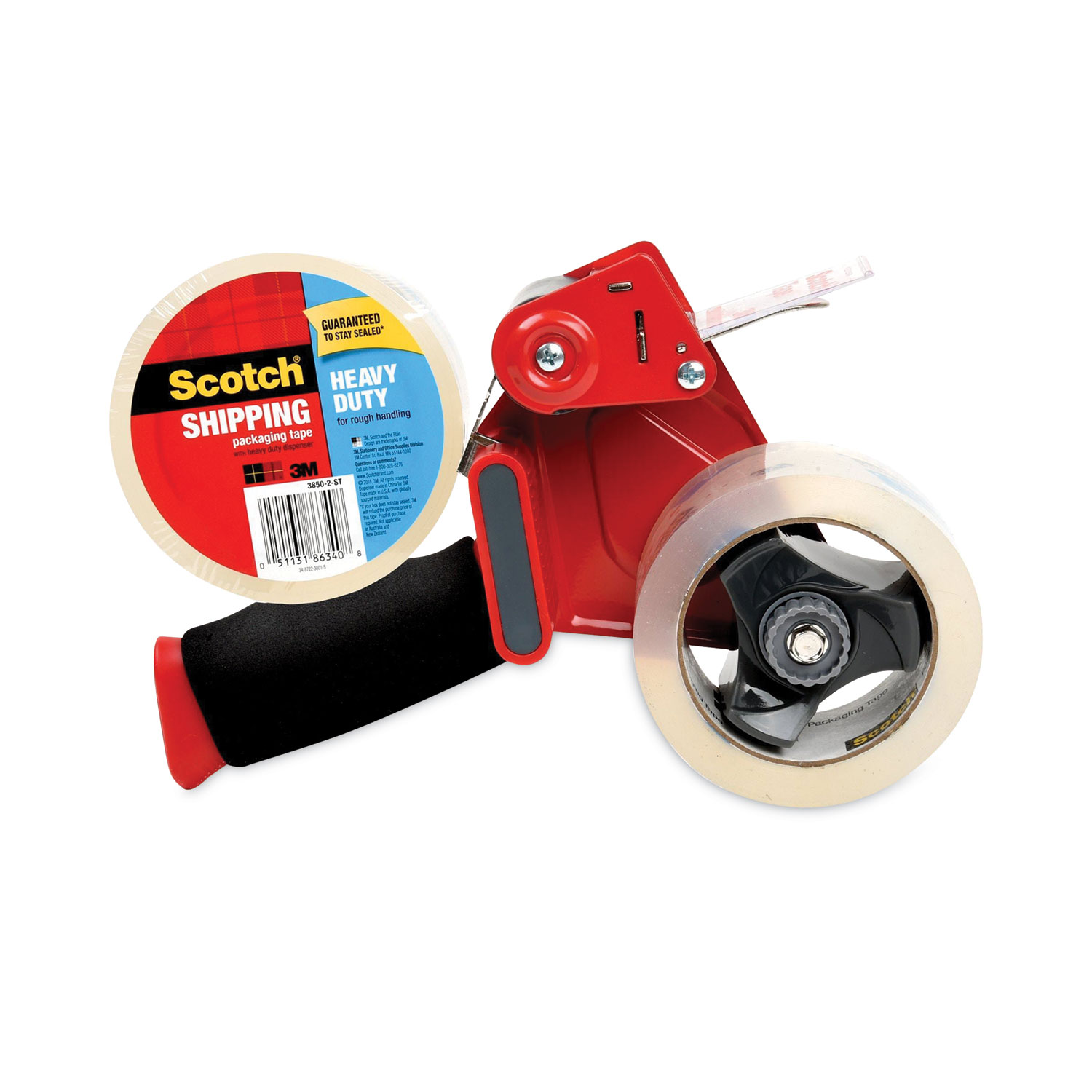 Packaging Tape Dispenser with Two Rolls of Tape, 3 Core, For Rolls Up to  2 x 60 yds, Red - Pointer Office Products