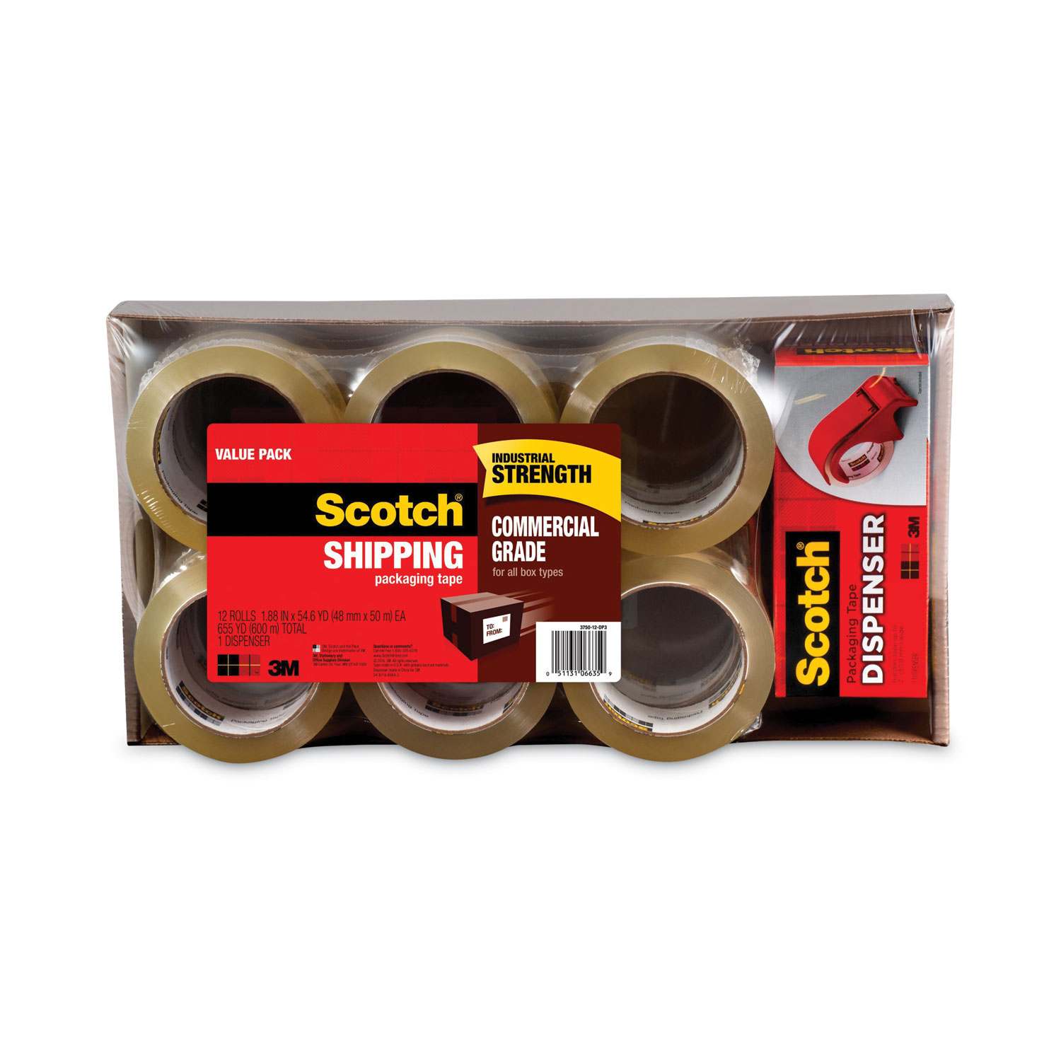 Scotch Heavy Duty Shipping Packing Tape, Clear, Shipping and Packaging  Supplies, 1.88 in. x 54.6 yd., 6 Tape Rolls