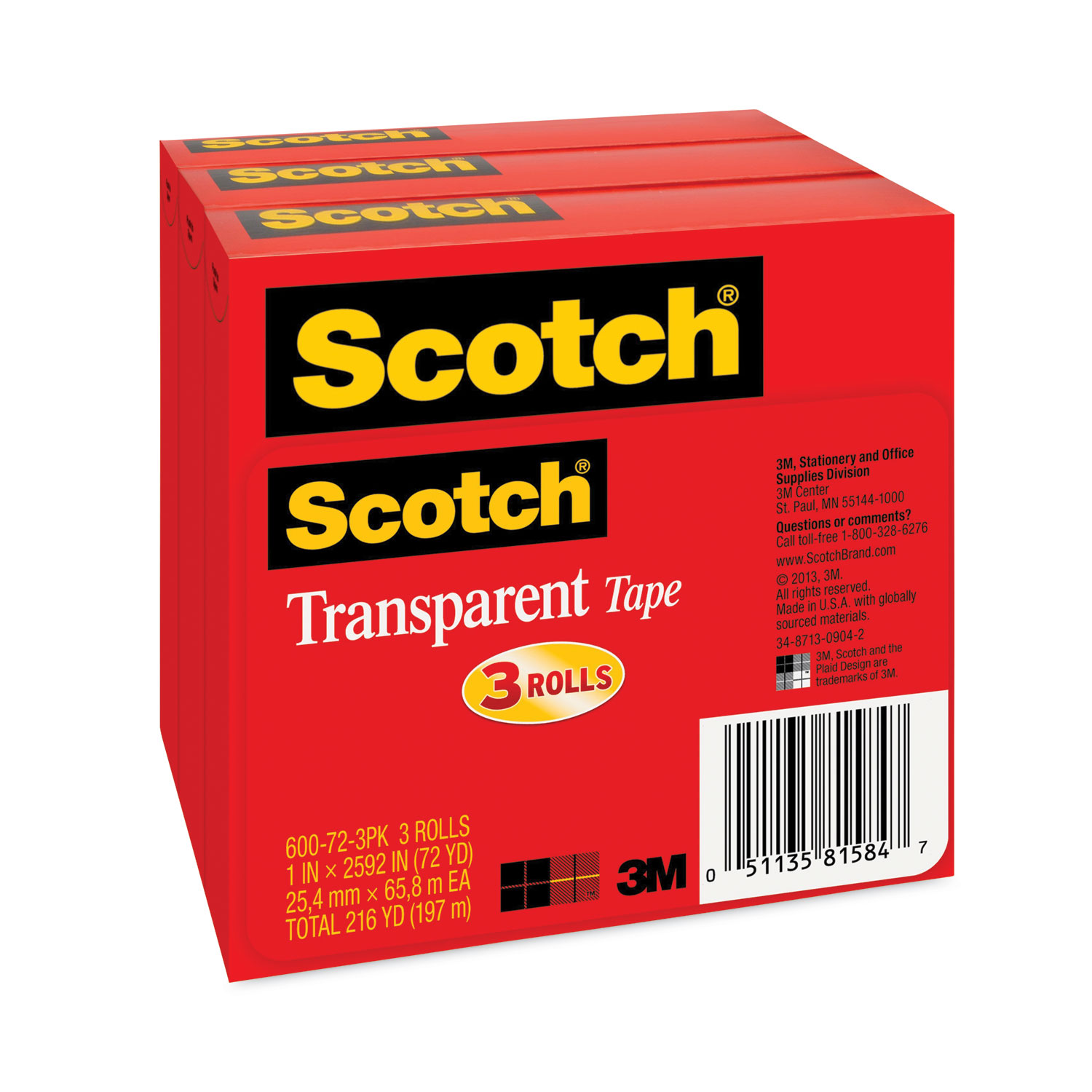 Scotch Tape 3M 3/4 x 325 Inches 8 Rolls Strong Secure Gift Wrap NEW FREE  SHIP