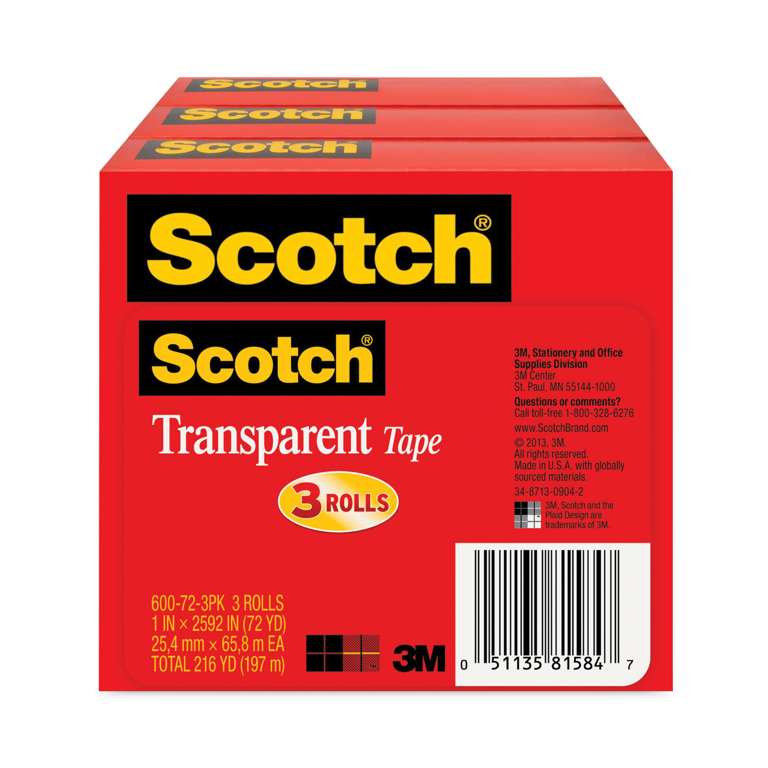 Scotch Transparent Tape 12 Pack, 3/4 in. x 1000 in., 12 Boxes/Pack