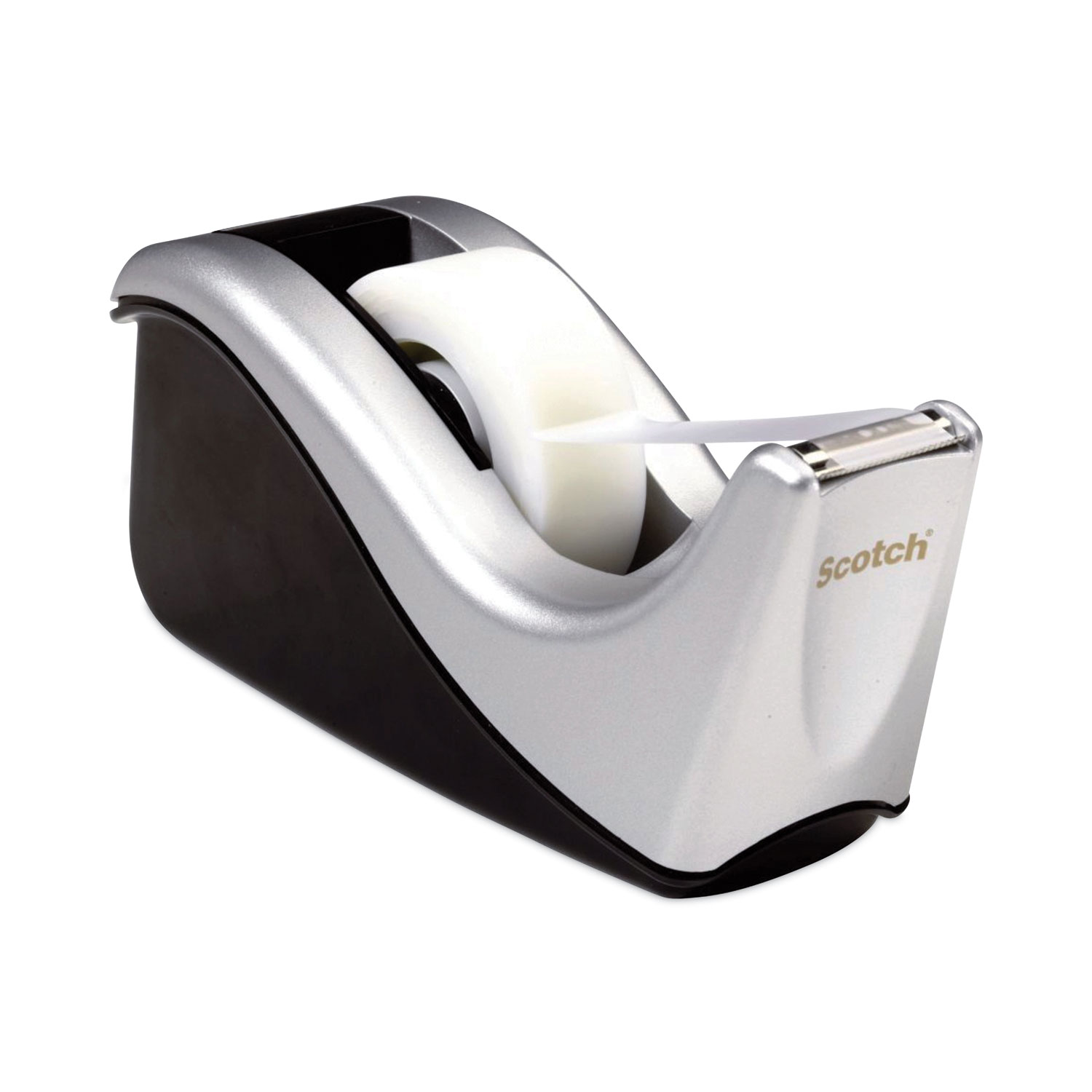 Value Desktop Tape Dispenser, Attached 1" Core, Black/Silver - BOSS Office Computer Products