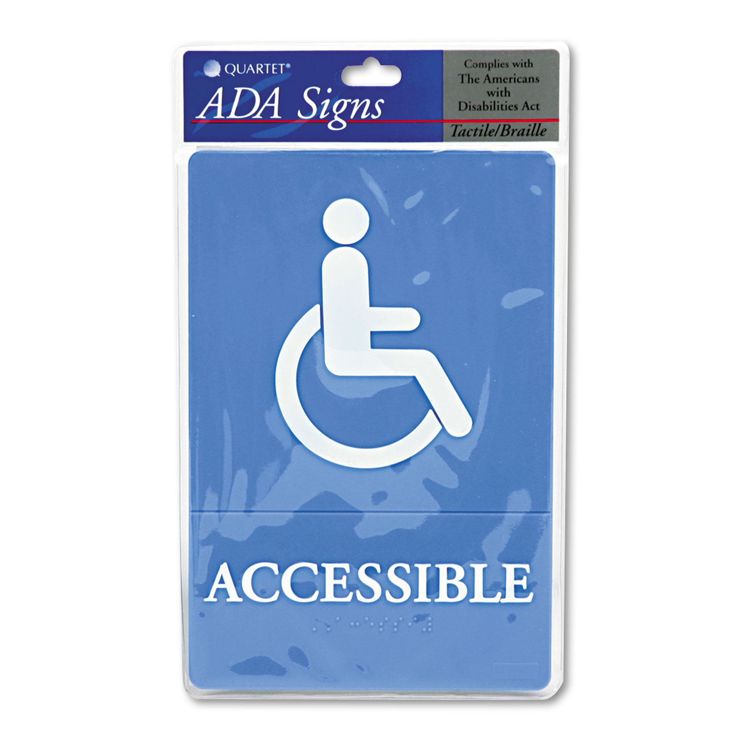 ADA Sign Wheelchair Accessible, Tactile Symbol/Braille, Plastic, 6x9, Blue/White