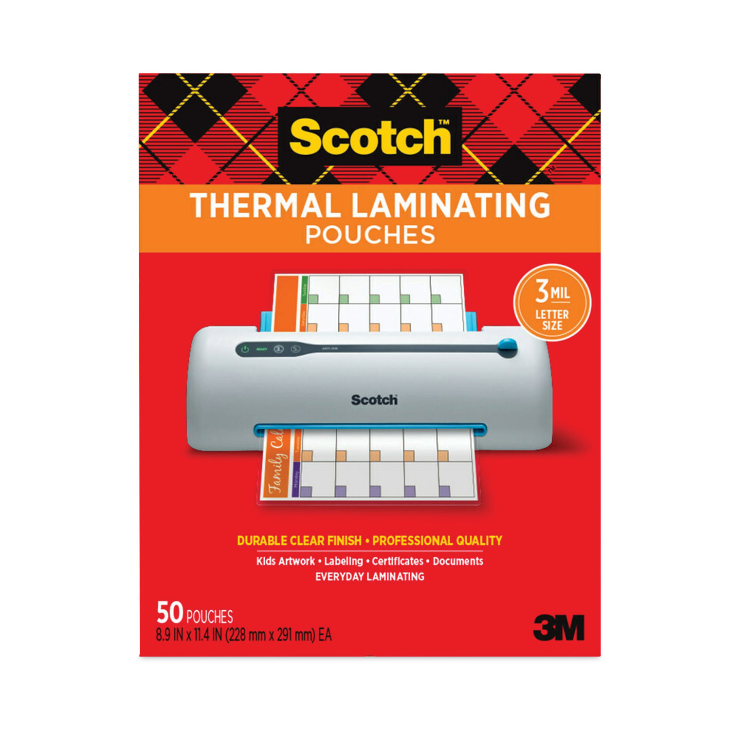 50 Letter 3 Mil Laminating Pouches Laminator Sheets 9 x 11-1/2 Scotch Quality 