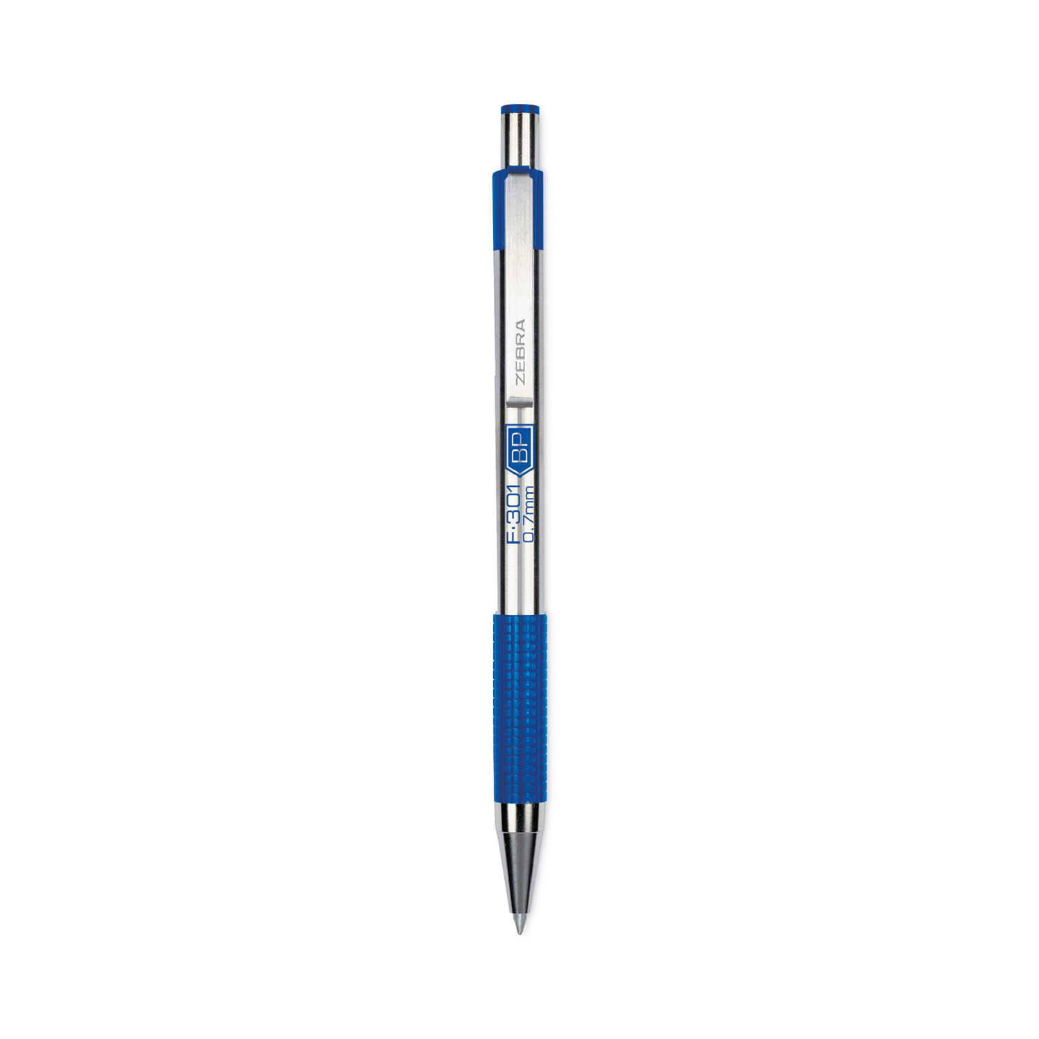 F-301 Ballpoint Pen, Retractable, Fine 0.7 mm, Blue Ink, Stainless Steel/Blue Barrel, 2/Pack