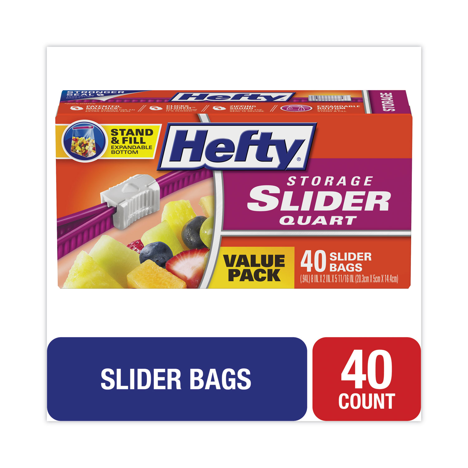 Slider Bags, 1 qt, 1.5 mil, 8 x 7, Clear, 40/Box - Zuma