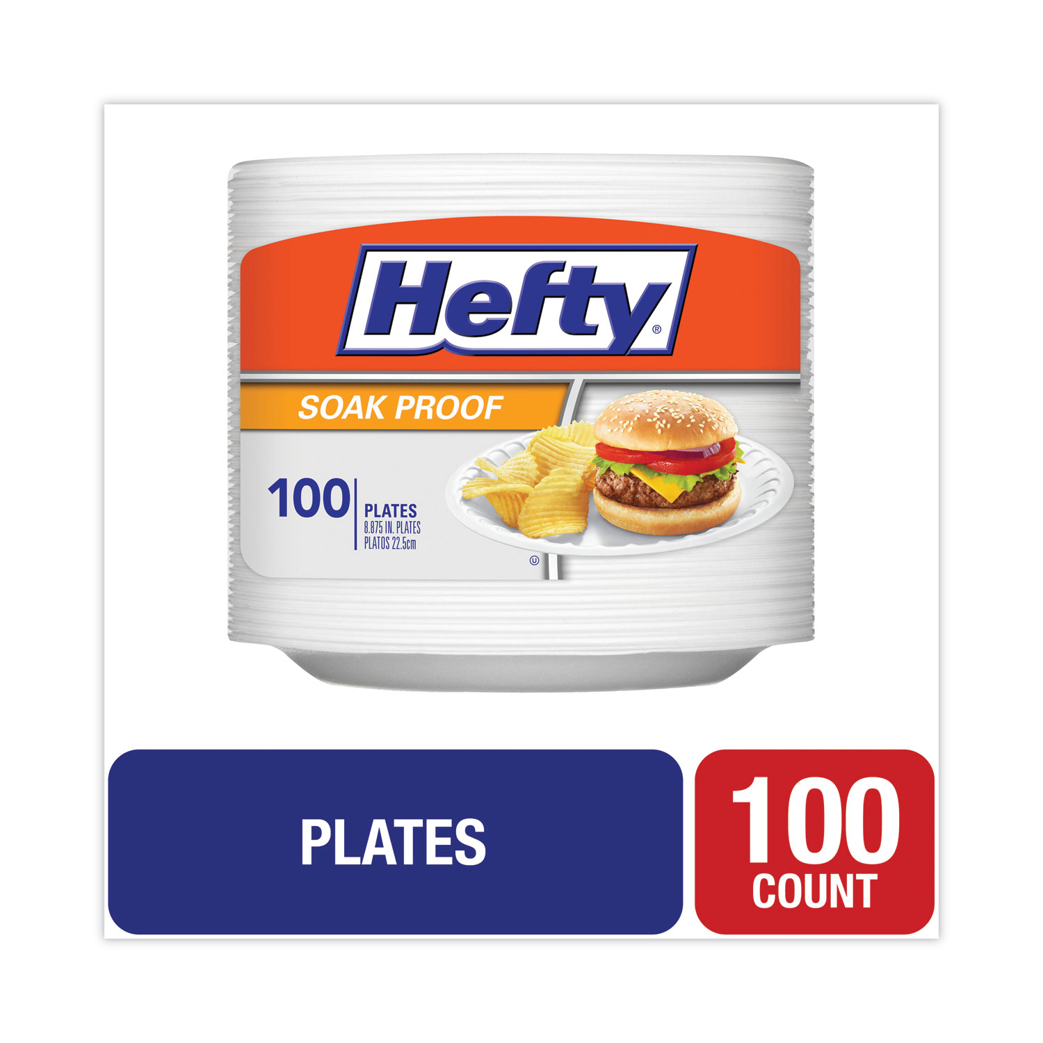Hefty® Soak Proof Tableware, Foam Plates, 8.88 dia, White, 100/Pack