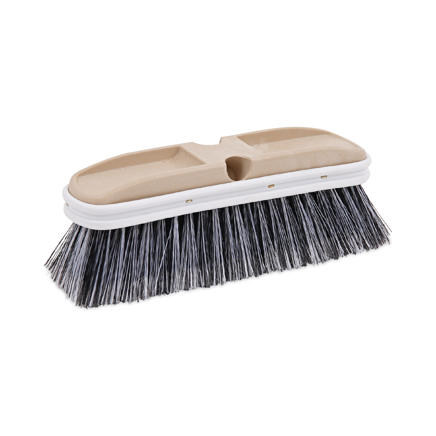 Polystyrene Vehicle Brush with Vinyl Bumper, Black/White Polystyrene Bristles, 10″ Brush