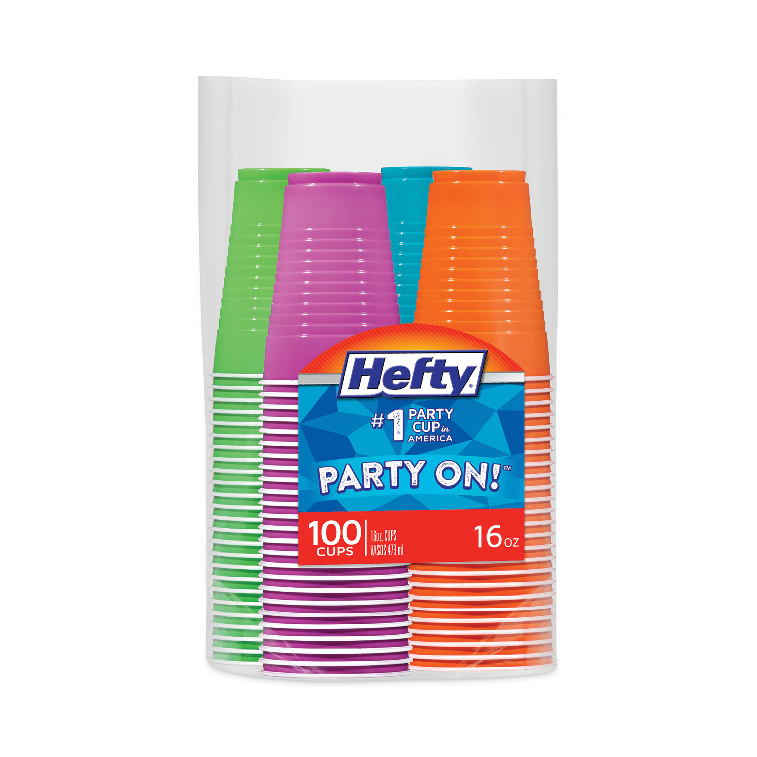 Easy Grip Disposable Plastic Party Cups, 16 oz, Assorted Colors
