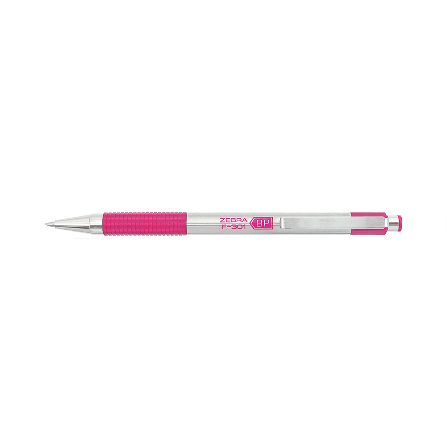 F-301 Ballpoint Pen, Retractable, Fine 0.7 mm, Black Ink, Stainless Steel/Pink  Barrel - Zerbee