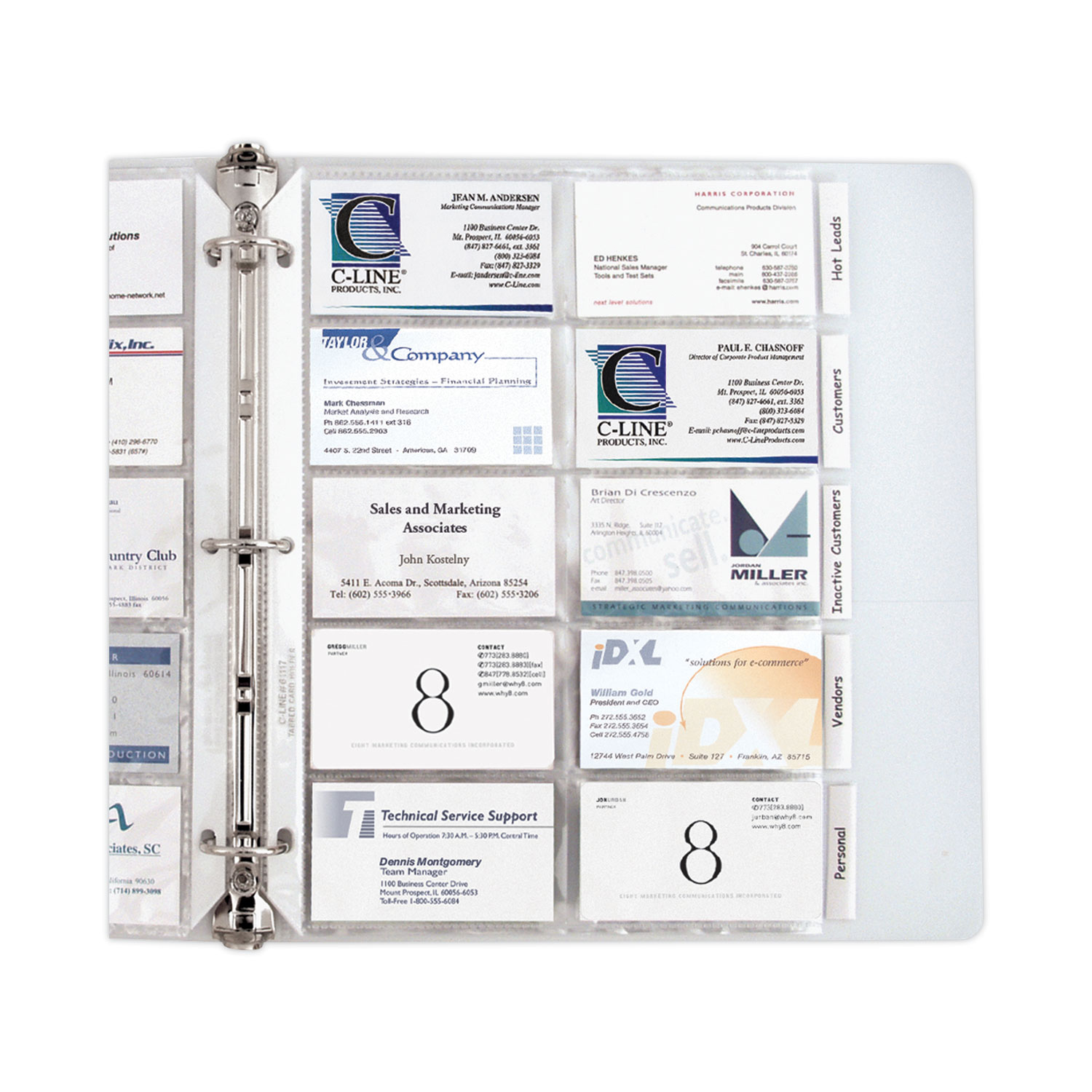 Tabbed Business Card Binder Pages, For 2 x 3.5 Cards, Clear, 20 Cards