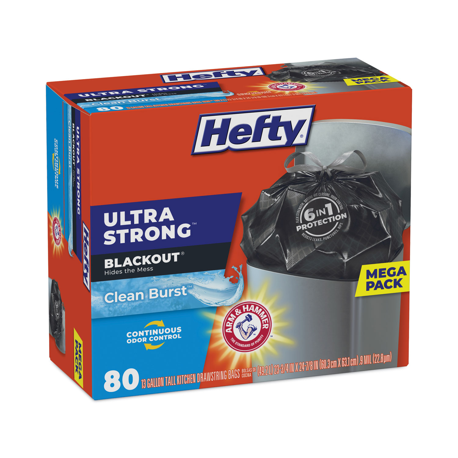 Hefty Ultra Strong Tall Kitchen Bags, Drawstring, Scent Free, 13 Gallon - 150 bags