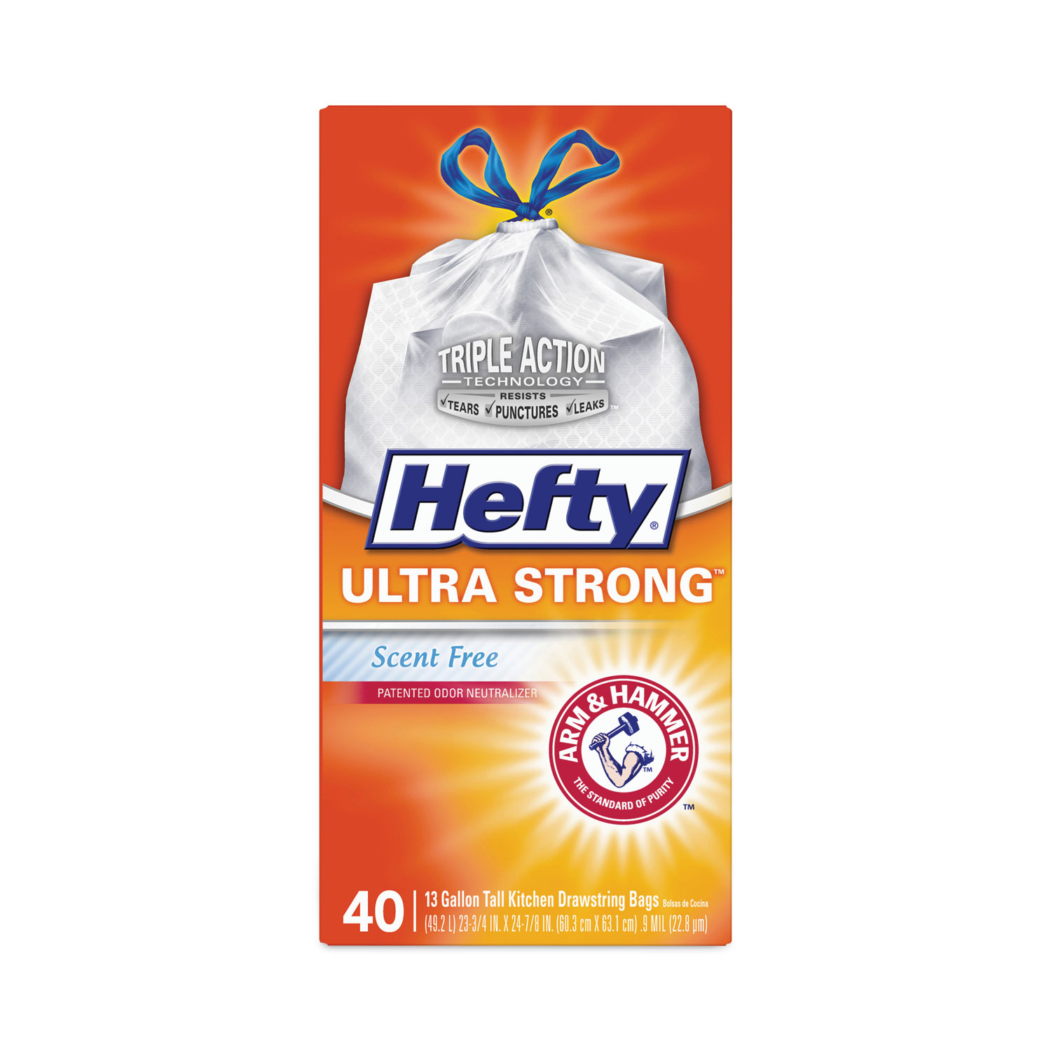 Hefty Ultra Strong Tall Kitchen Bags, Drawstring, Scent Free, 13 Gallon - 150 bags