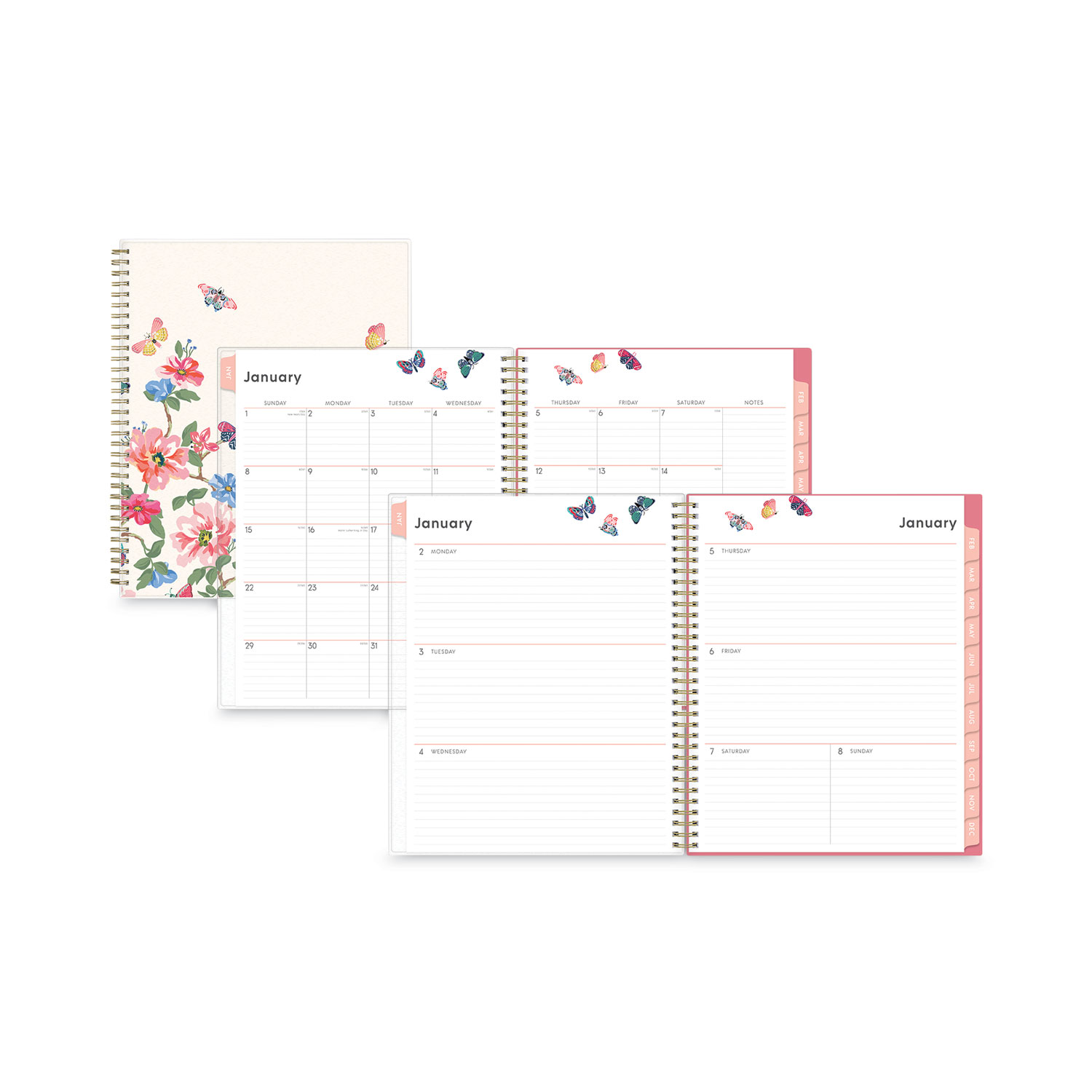 Blue Sky Joselyn Weekly/Monthly Planner, Joselyn Floral Artwork, 8 x 5, Pink/Peach/Black Cover, 12-Month (Jan to Dec): 2024