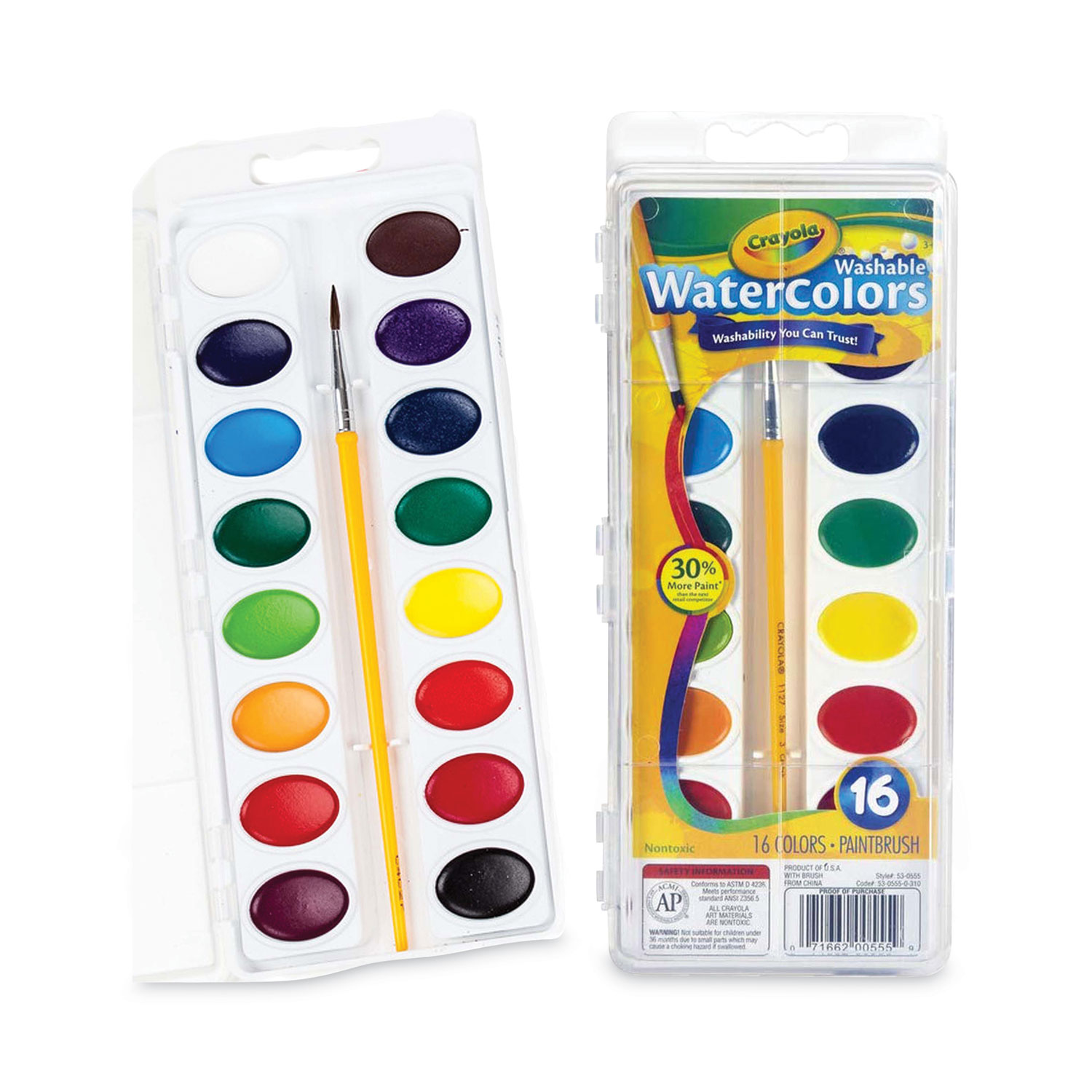 Crayola Washable Watercolor Set 16 Semi Moist Oval Pans 1 Brush - Crayola