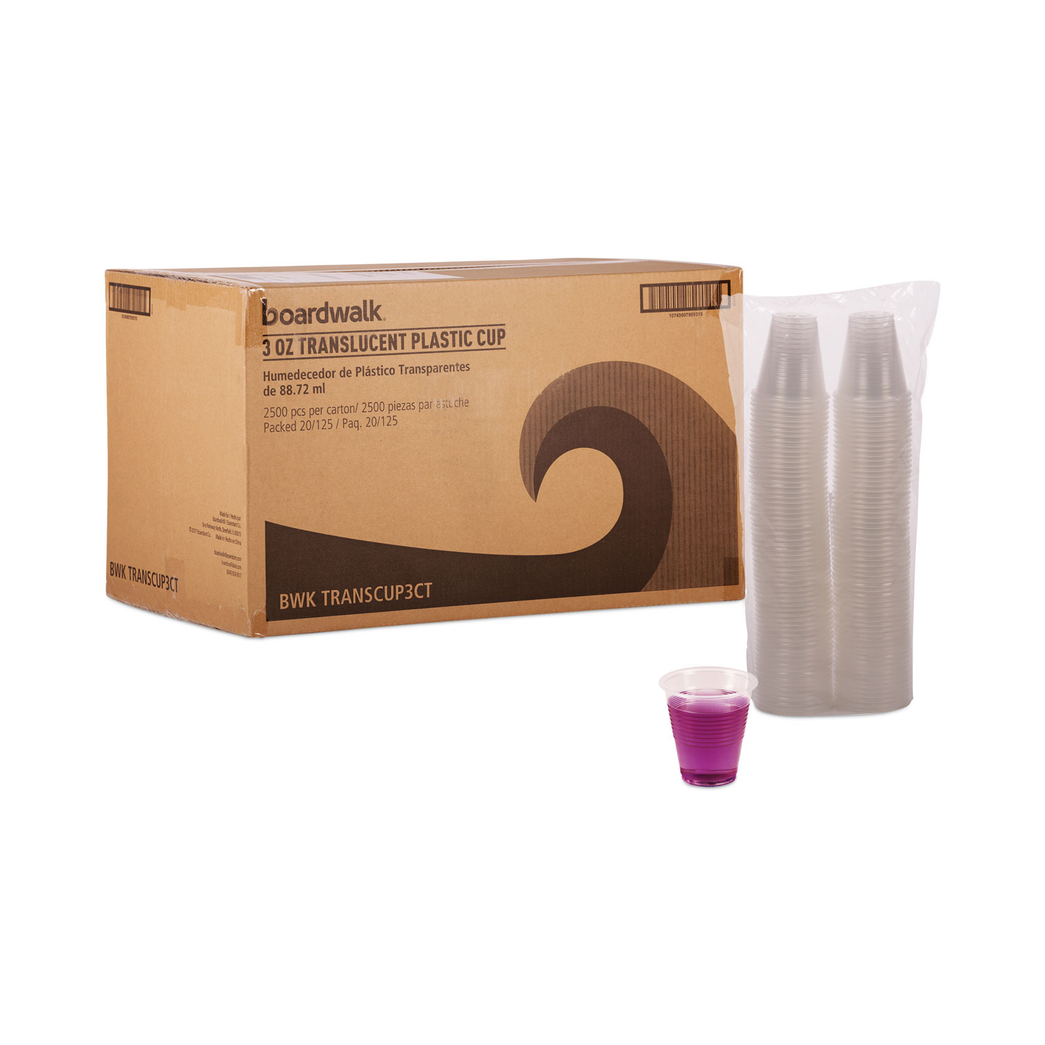 Translucent Plastic Cold Cups, 3 oz, 125/Sleeve, 20 Sleeves/Carton