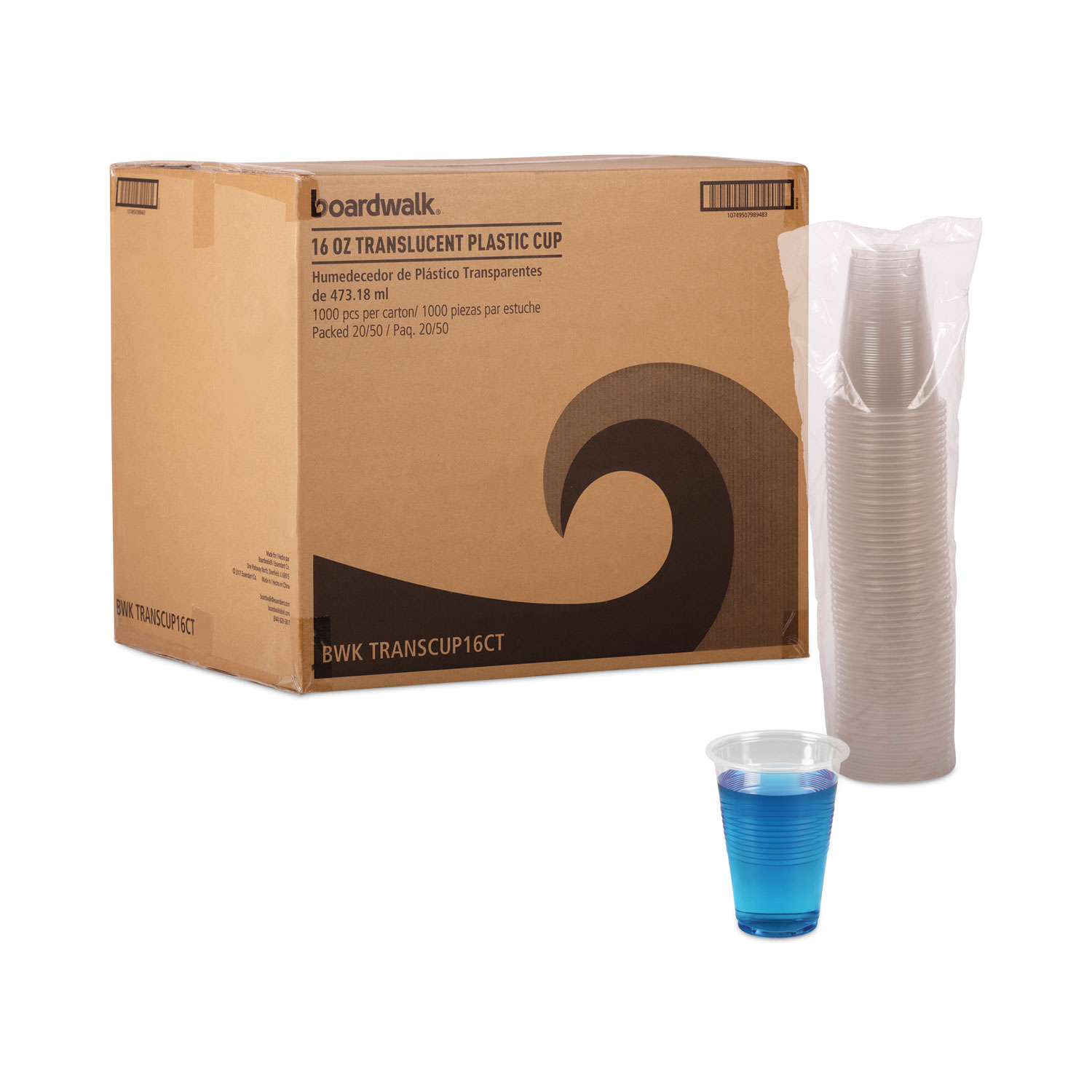 Translucent Plastic Cold Cups, 16 oz, 50/Sleeve, 20 Sleeves/Carton