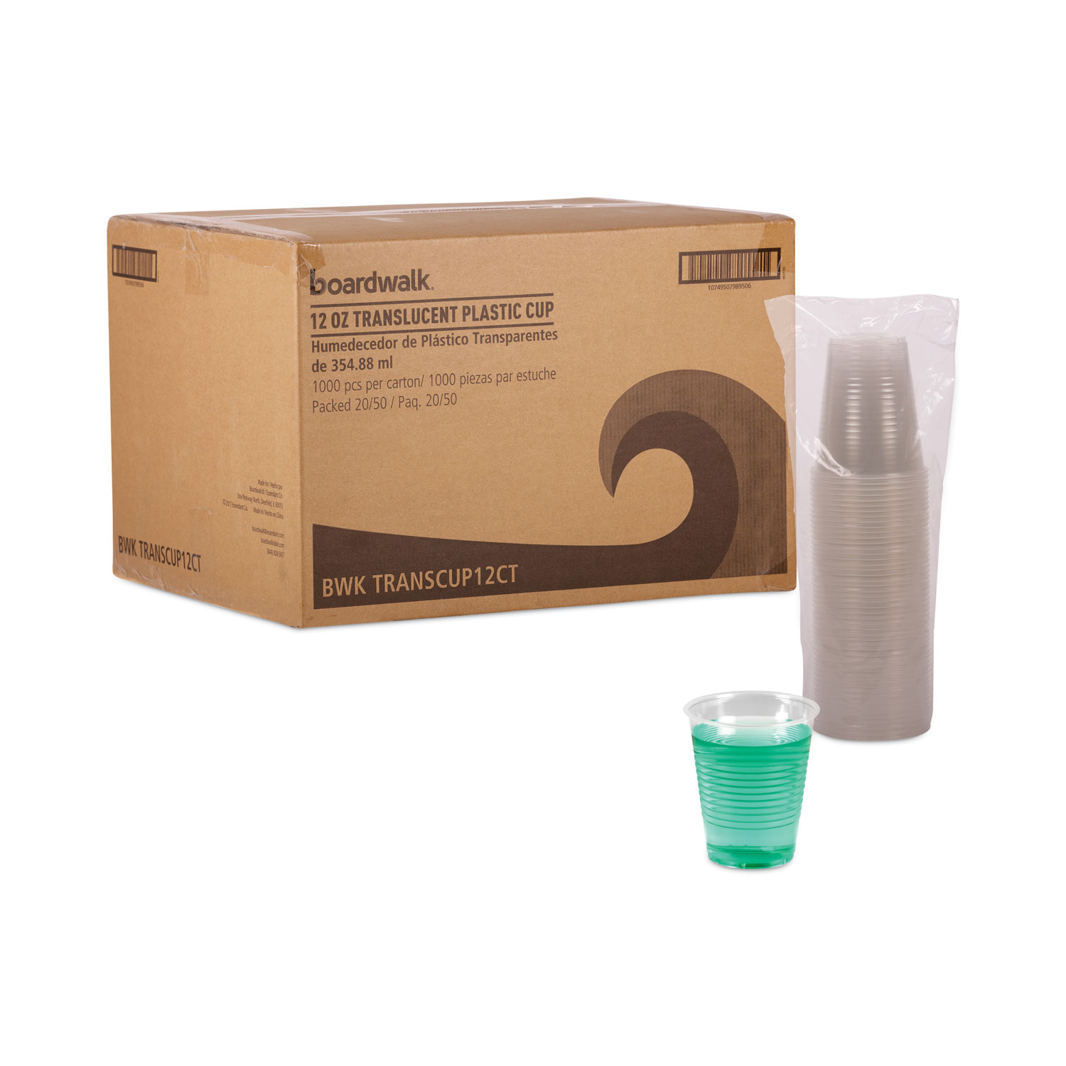 Translucent Plastic Cold Cups, 12 oz, 50/Sleeve, 20 Sleeves/Carton