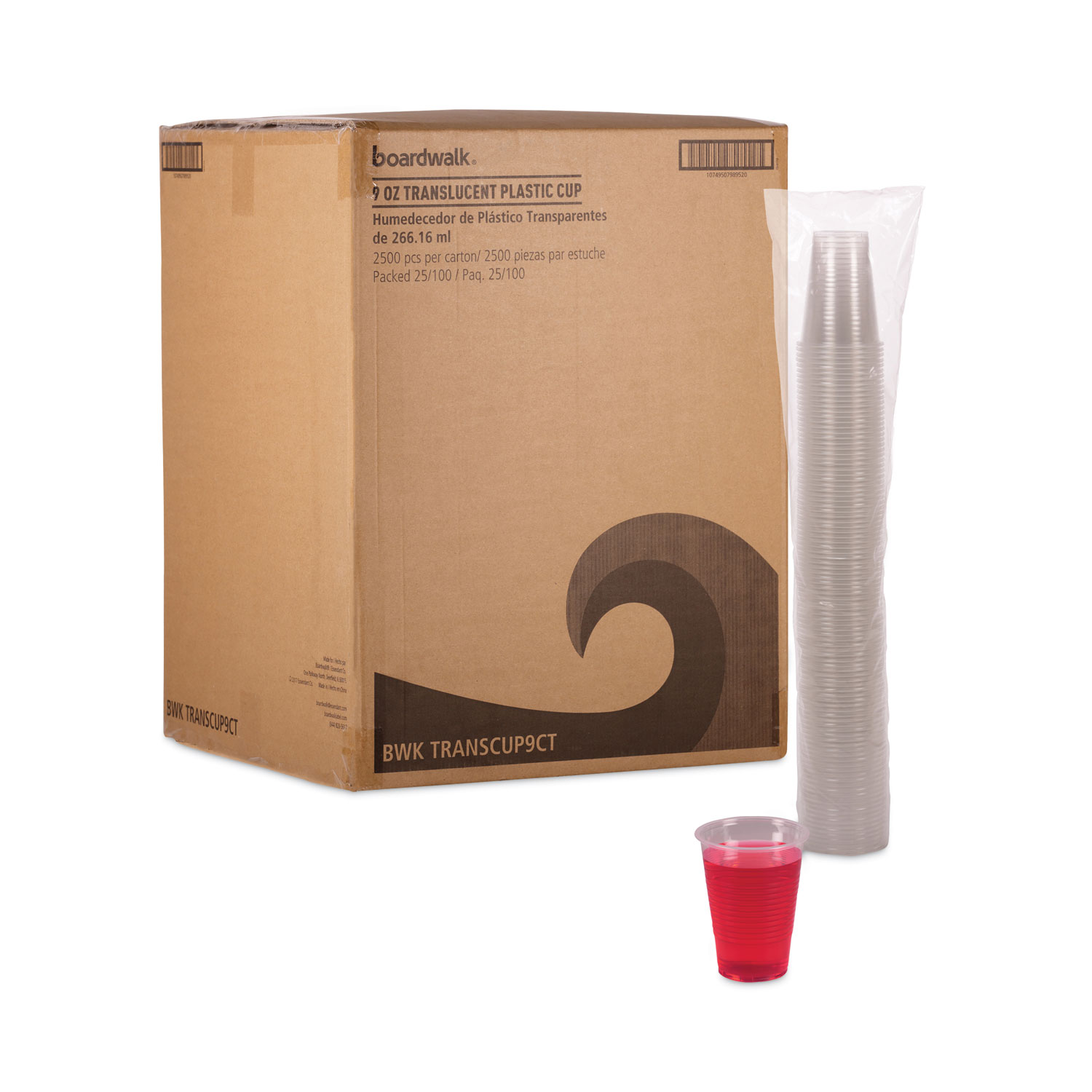 Translucent Plastic Cold Cups, 9 oz, 100/Sleeve, 25 Sleeves/Carton