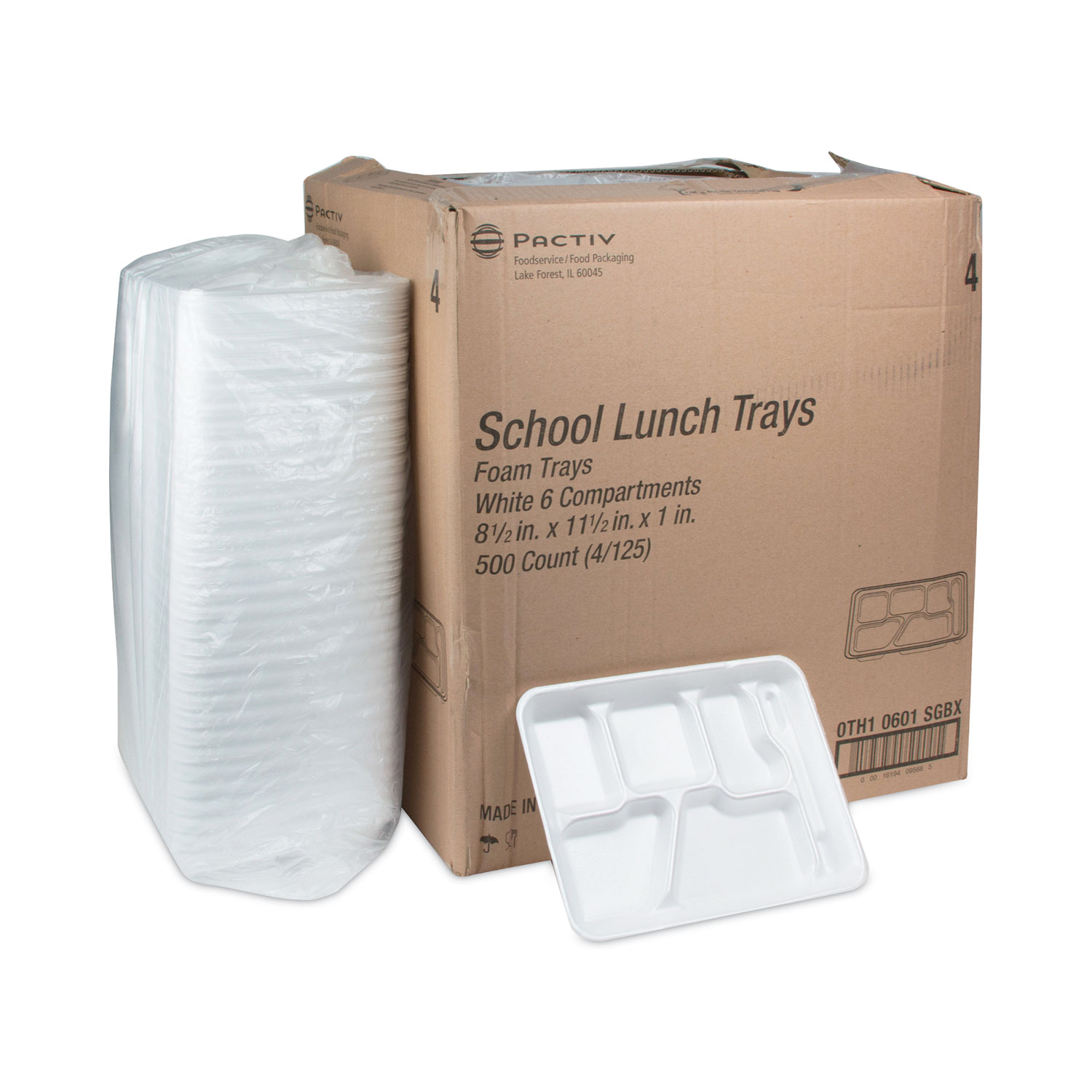 Deep 6 Compartment Foam School Tray - White