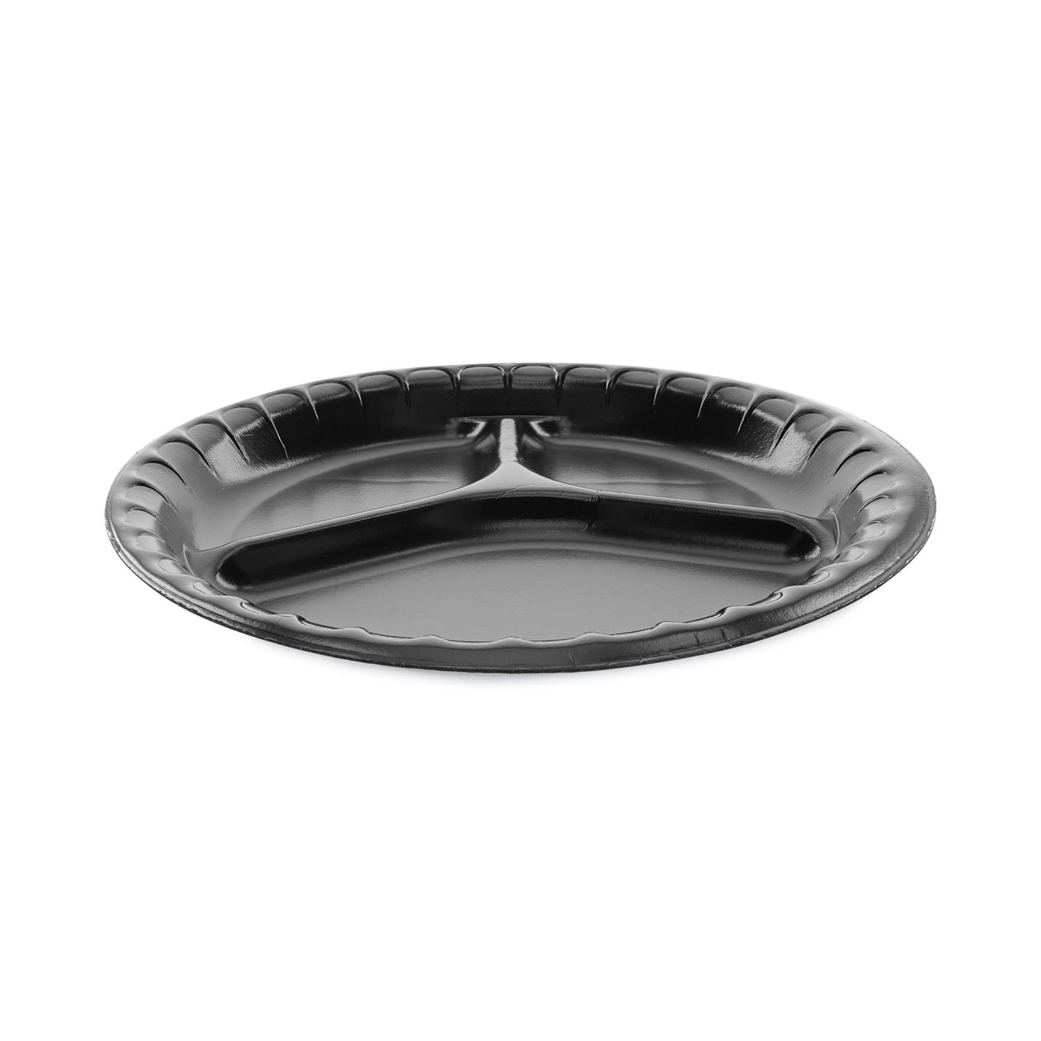 Placesetter Deluxe Laminated Foam Dinnerware, 3-Compartment Plate, 10.25" dia, Black, 540/Carton