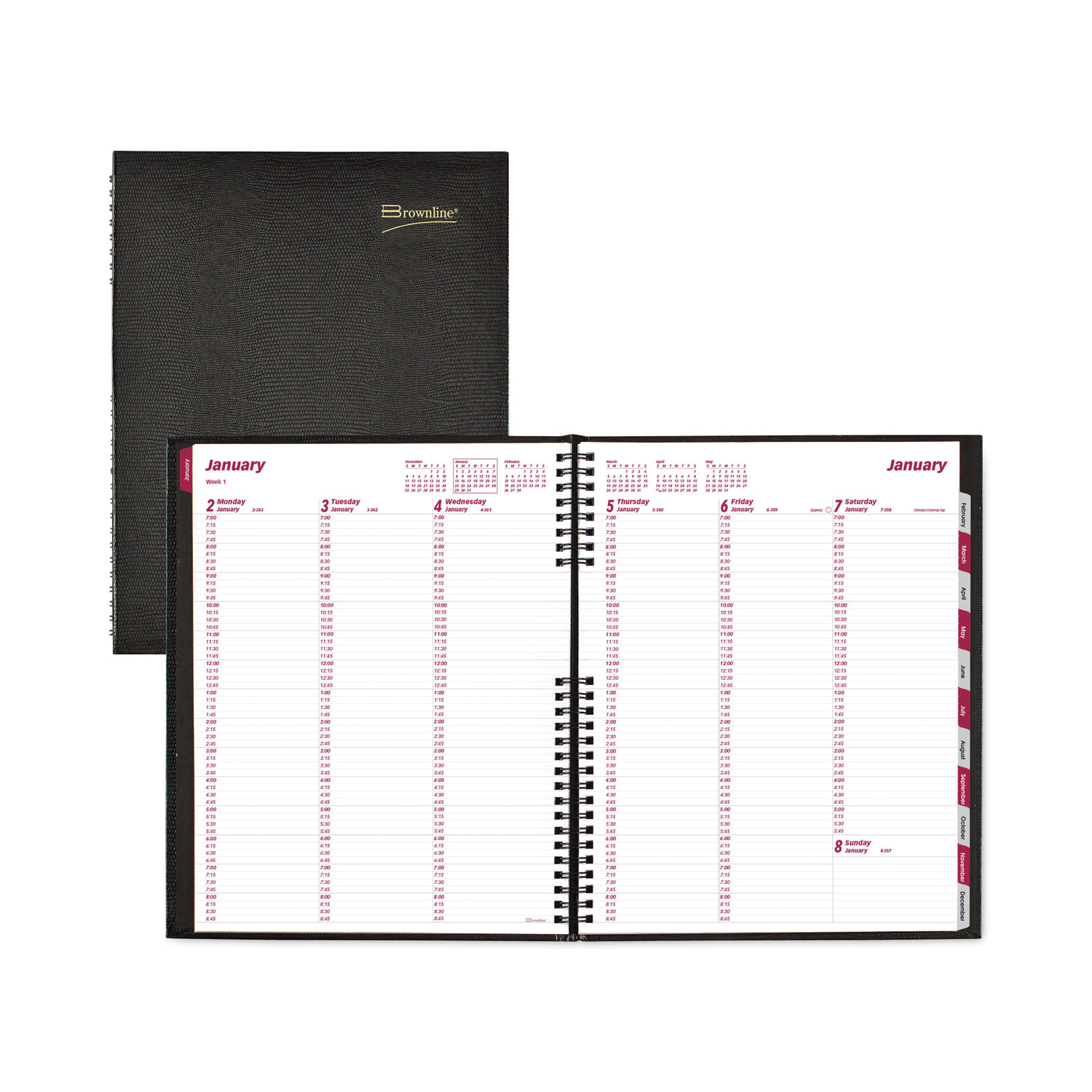 Coilpro Weekly Appointment Book In Columnar Format, 11 X 8.5, Black 