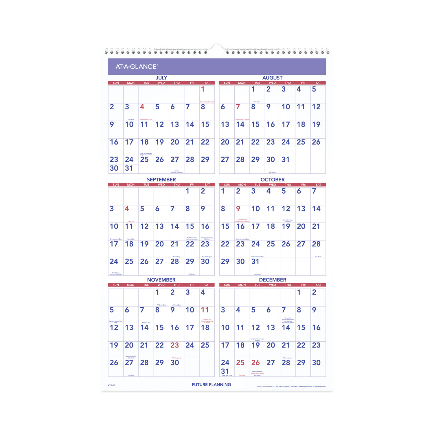 ATAGLANCE® Academic Year Monthly Wall Calendar with Ruled Daily