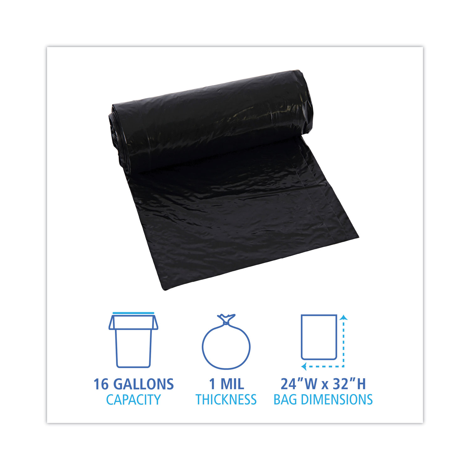 LINER 24 X 32 1MIL BLACK 500/CASE 12-16 GAL