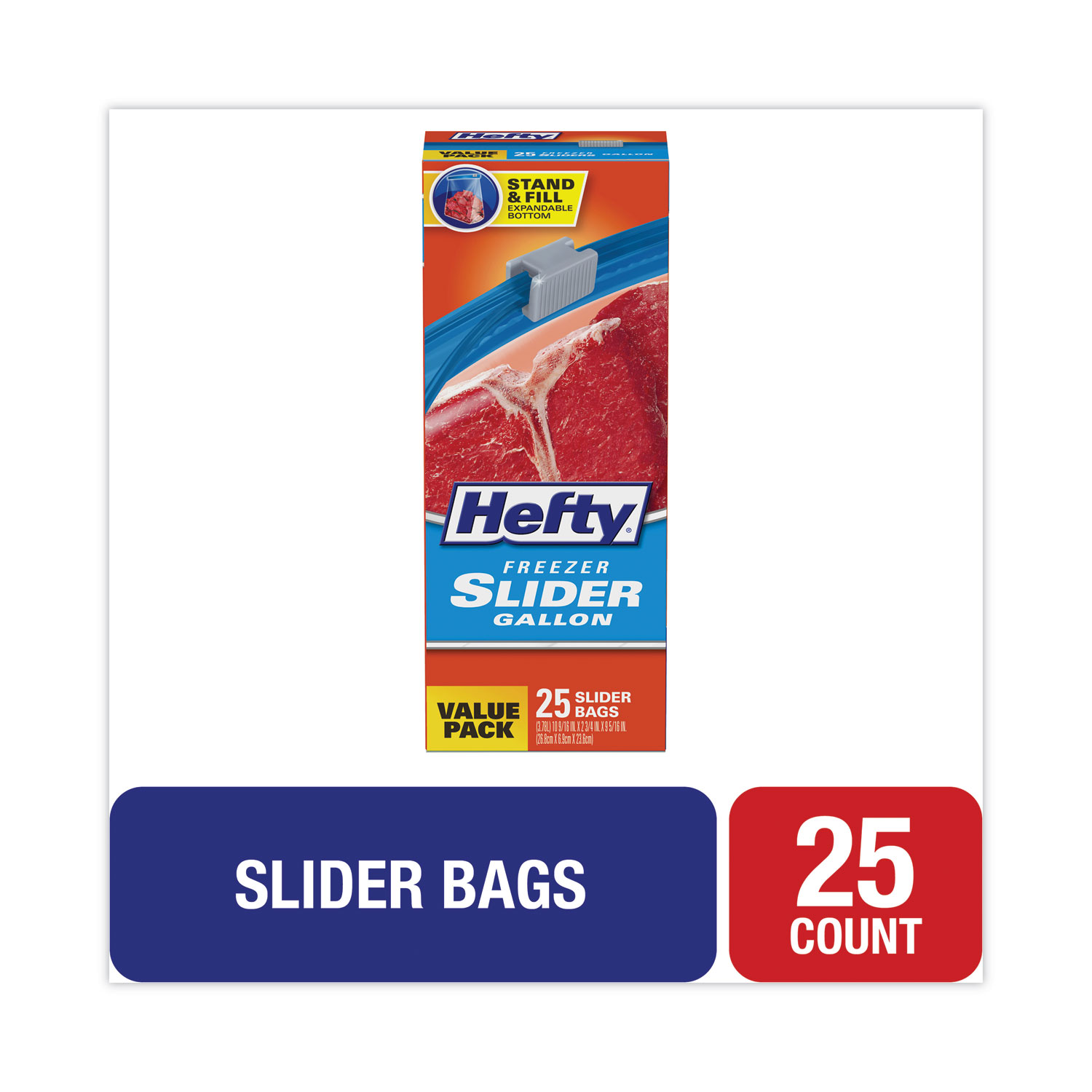 Slider Bags, 1 gal, 2.5 mil, 10.56 x 11, Clear, 25/Box