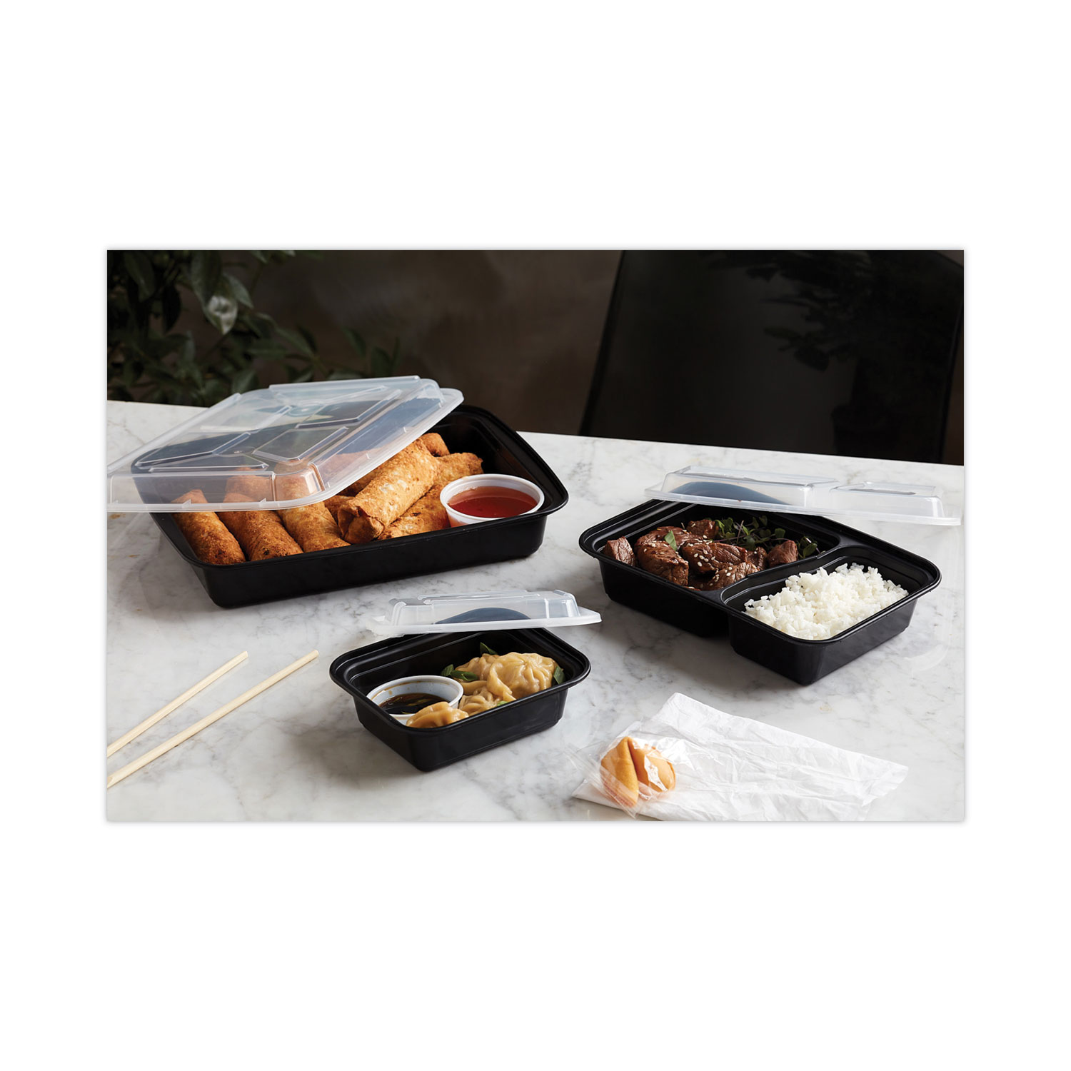 newspring versatainer microwavable containers, rectangular, 16 oz, 5 x 7.25  x 2, white/clear, plastic, 150/carton