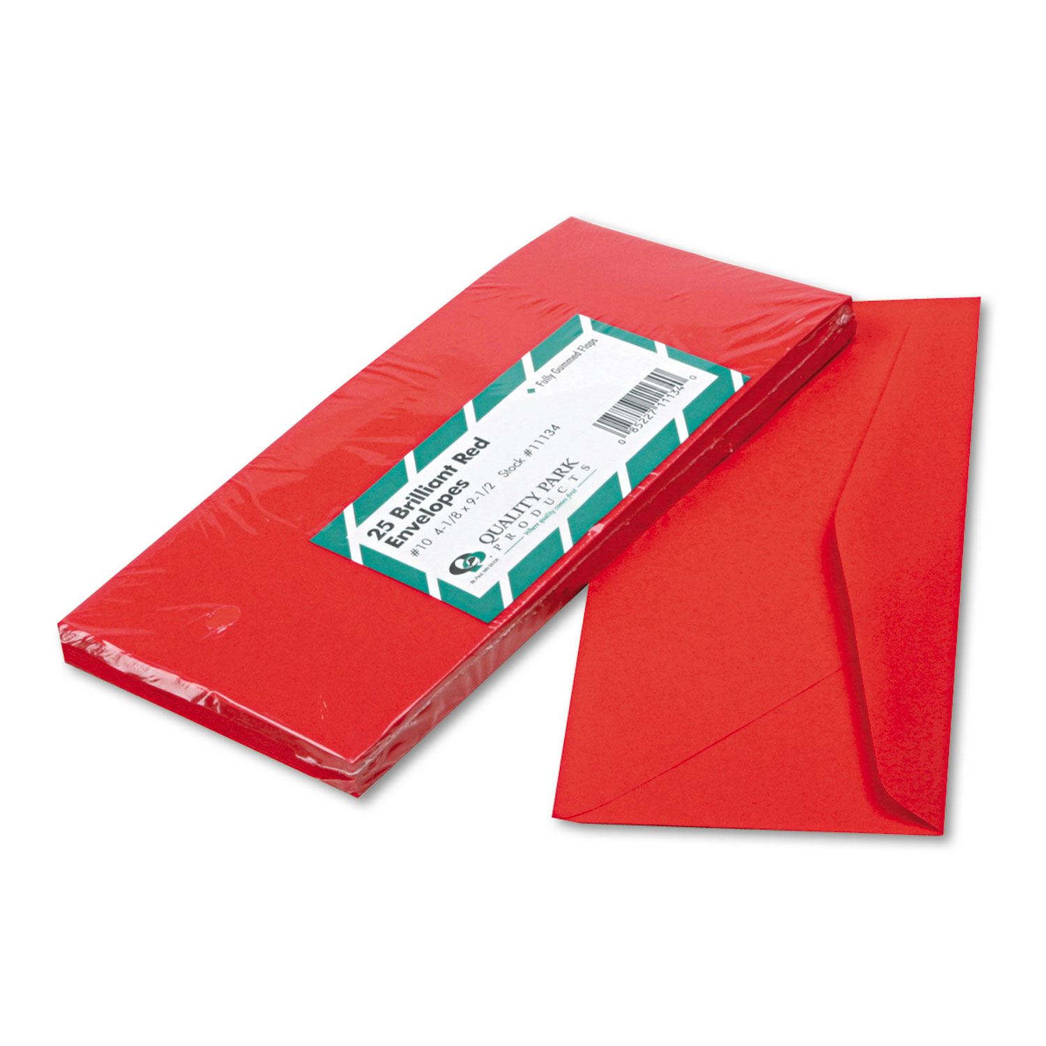 Colored Envelope, #10, 4 1/8 x 9 1/2, Red, 25/Pack