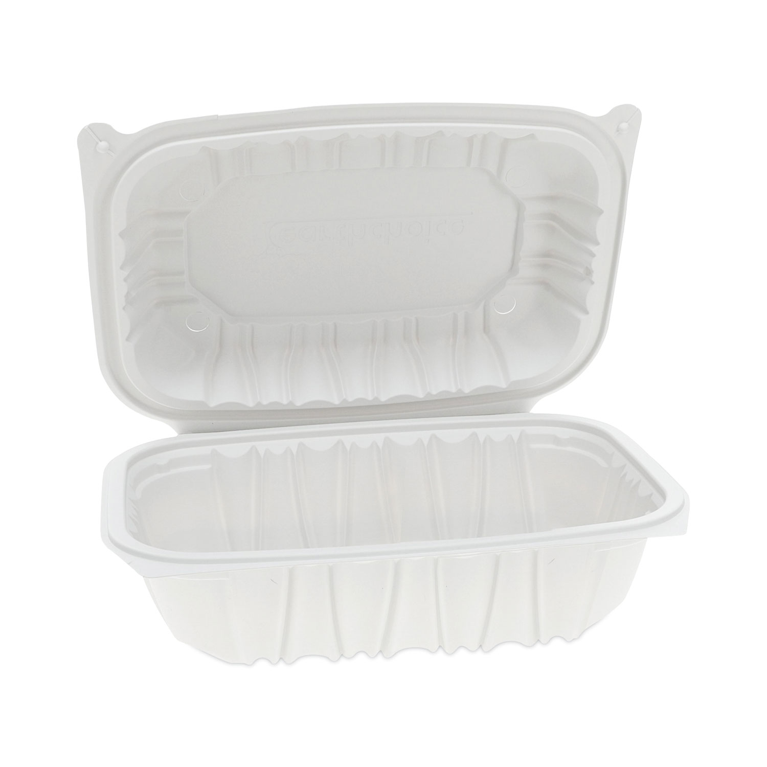 EarthChoice Vented Microwavable MFPP Hinged Lid Container, 2-Compartment, 9  x 6 x 3.1, White, Plastic, 170/Carton