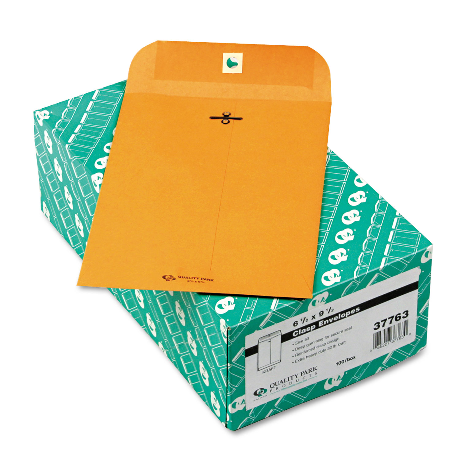  Quality Park QUA37763 Clasp Envelope, #1 3/4, Cheese Blade Flap, Clasp/Gummed Closure, 6.5 x 9.5, Brown Kraft, 100/Box (QUA37763) 